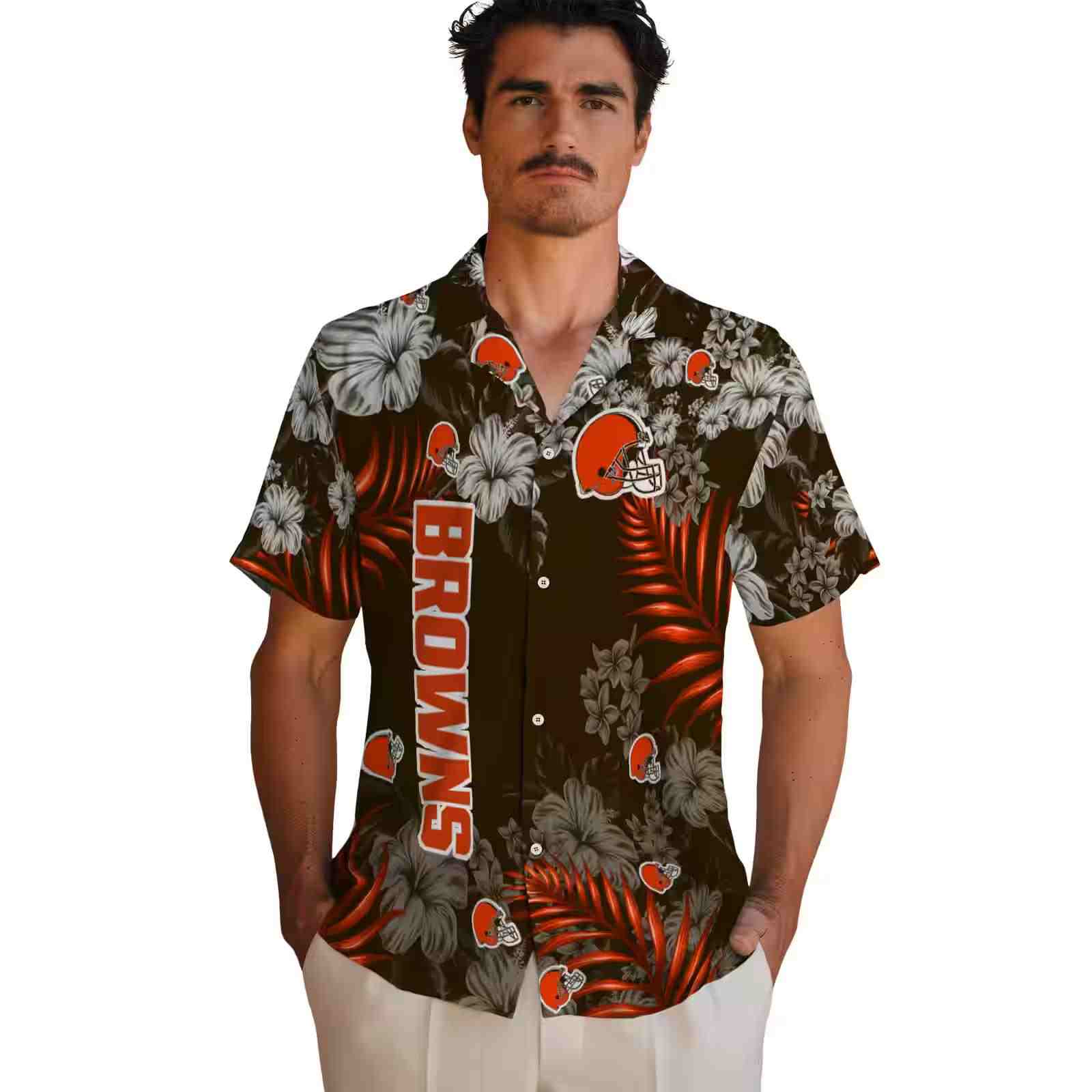 cleveland browns hibiscus print brown hawaiian shirt fashion forward