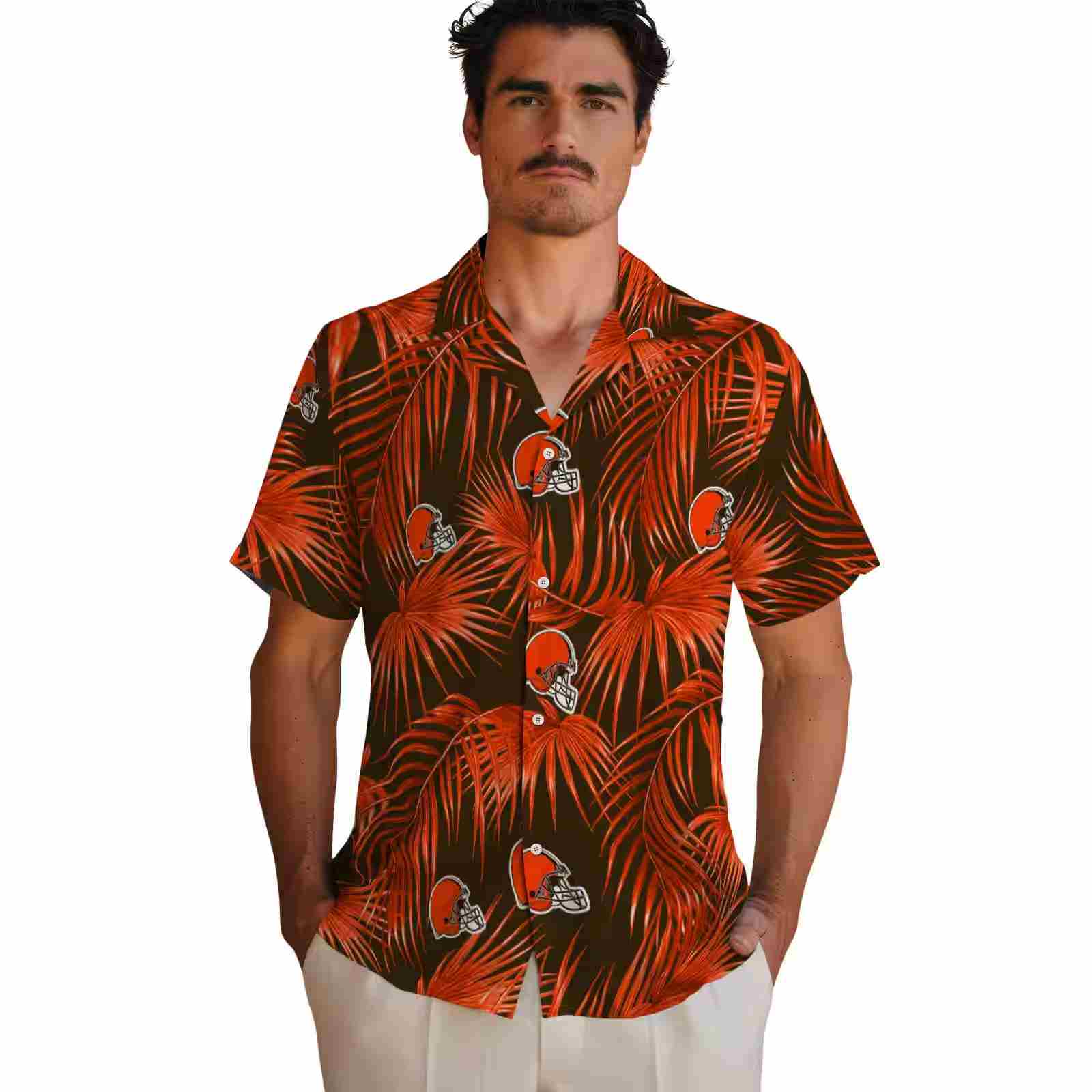 cleveland browns leafy palms brown hawaiian shirt fashion forward