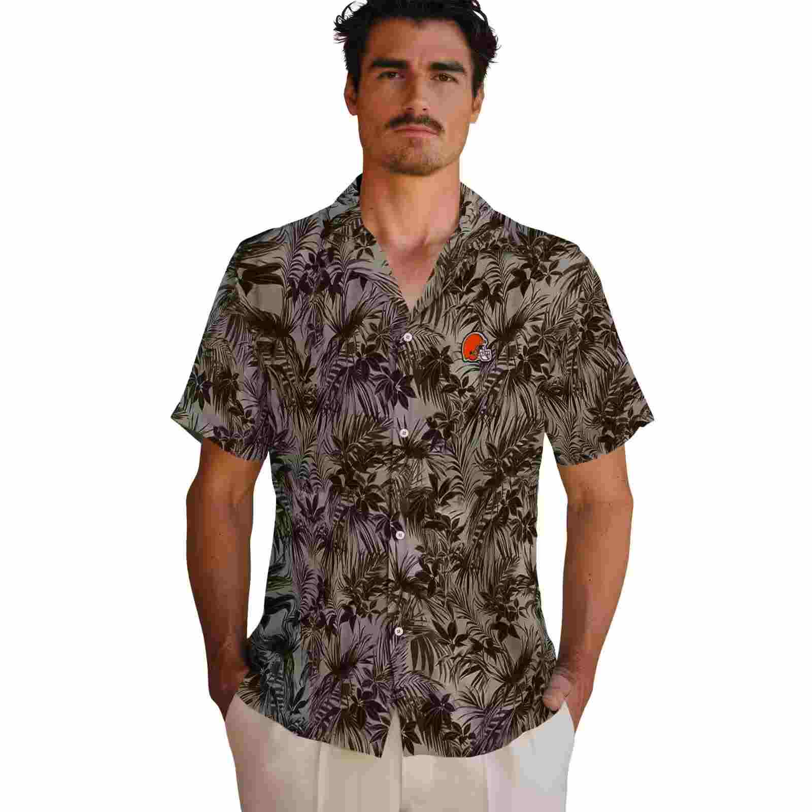 cleveland browns leafy pattern brown hawaiian shirt fashion forward