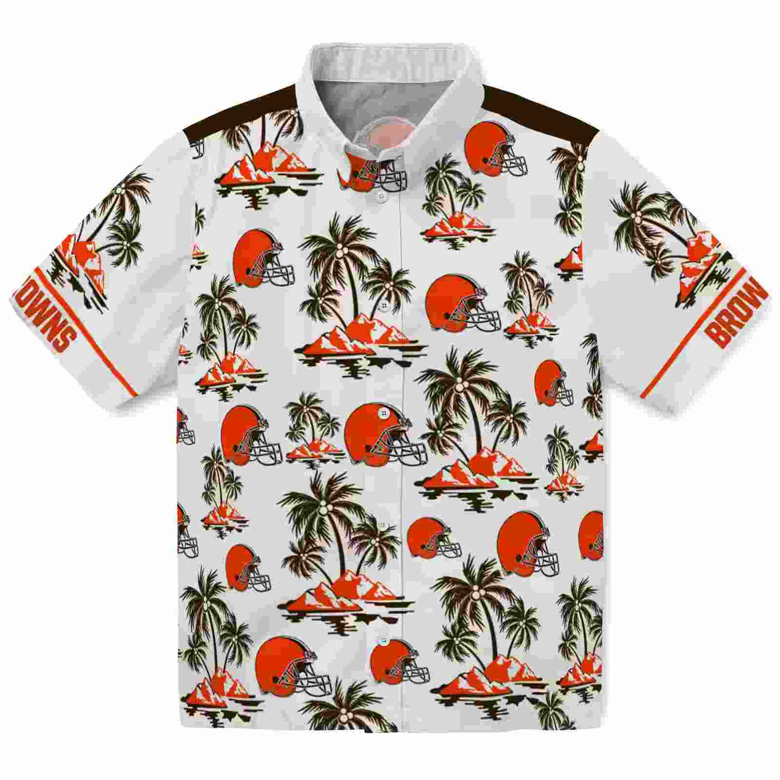 Cleveland Browns Palm Island Print Brown White Hawaiian Shirt