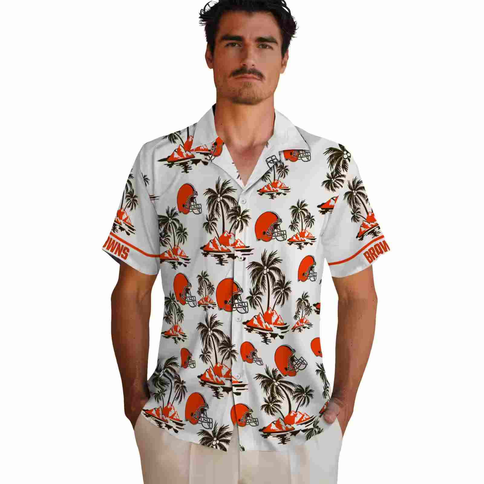 cleveland browns palm island print brown white hawaiian shirt fashion forward