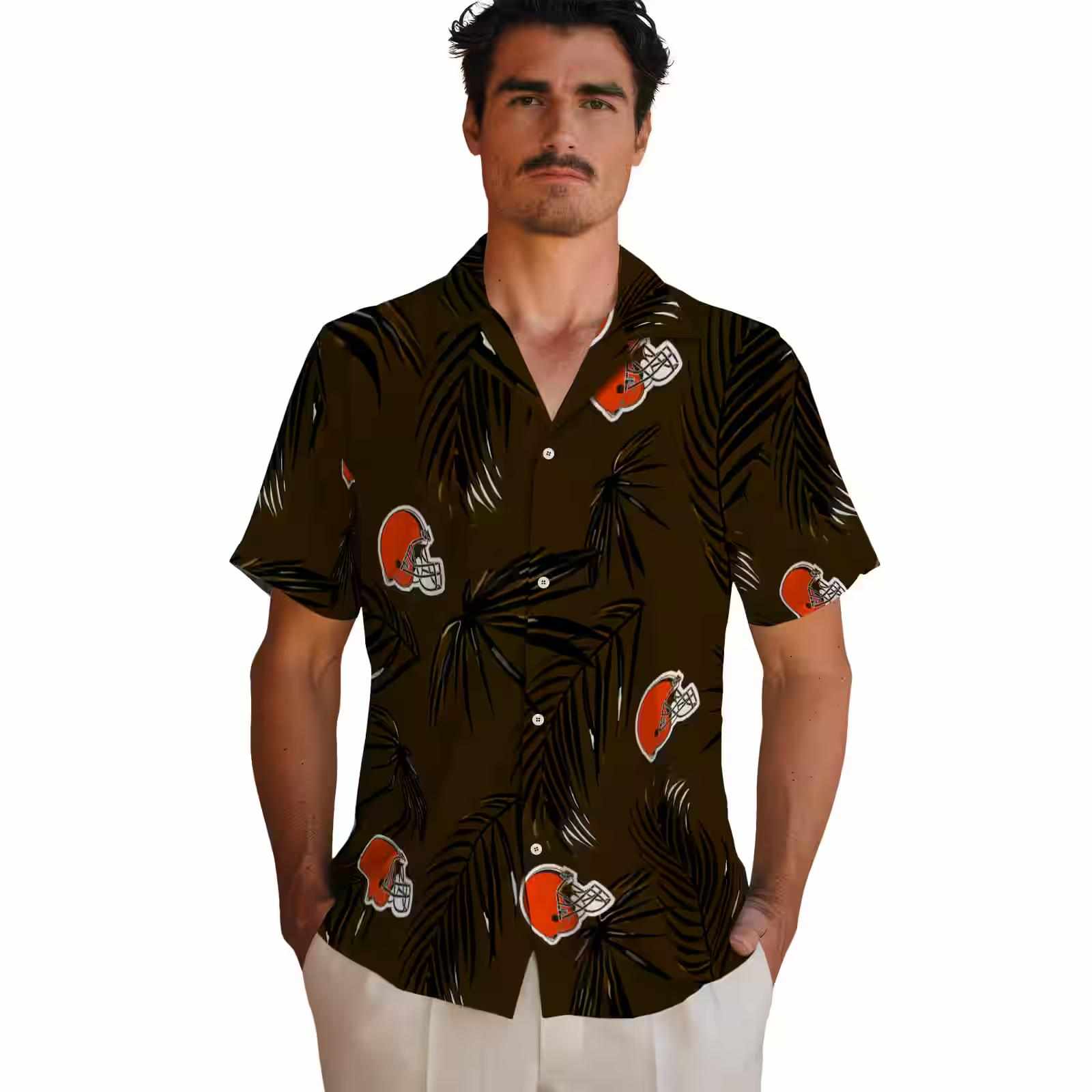 cleveland browns palm leaf brown hawaiian shirt fashion forward