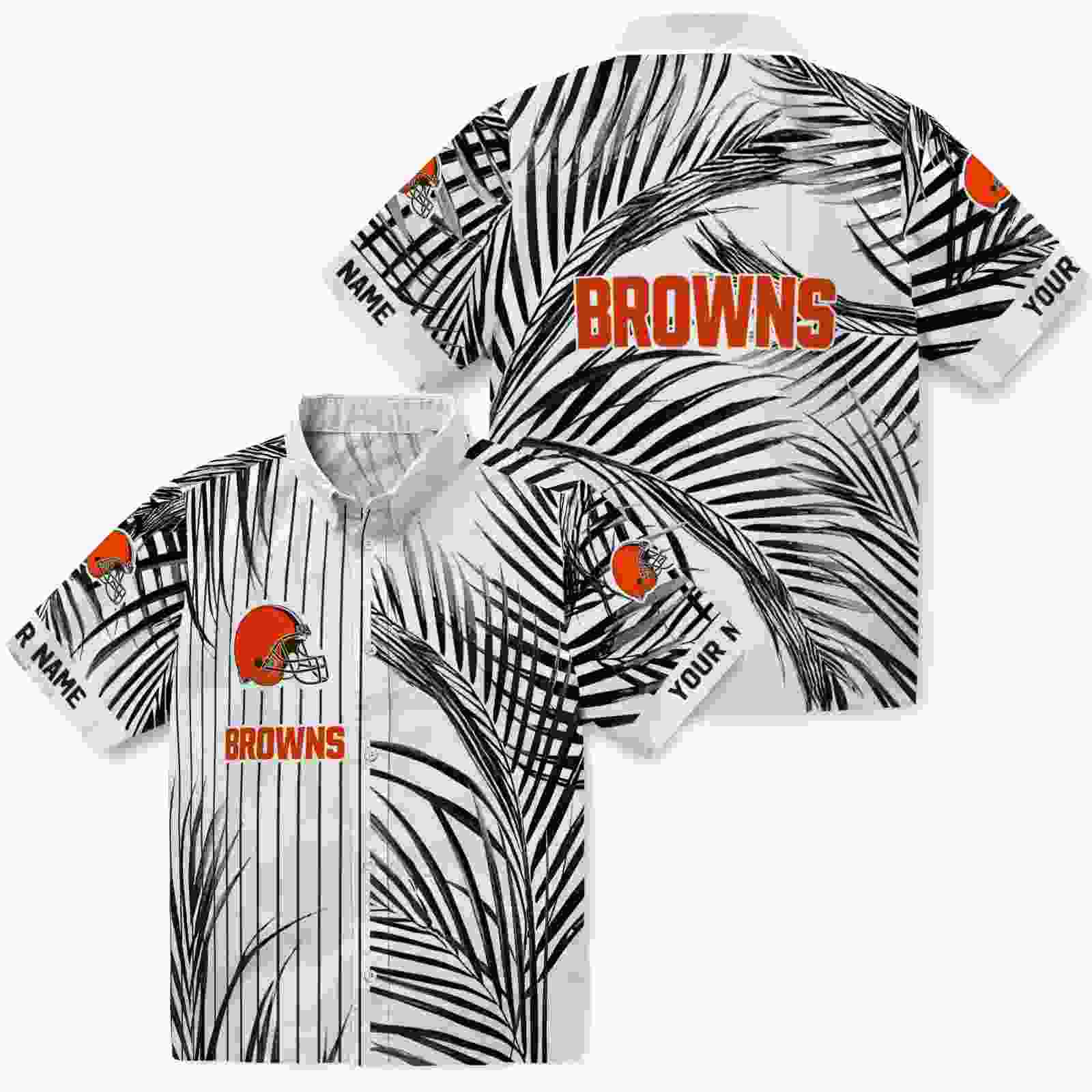 cleveland browns palm stripes brown black white hawaiian shirt high quality