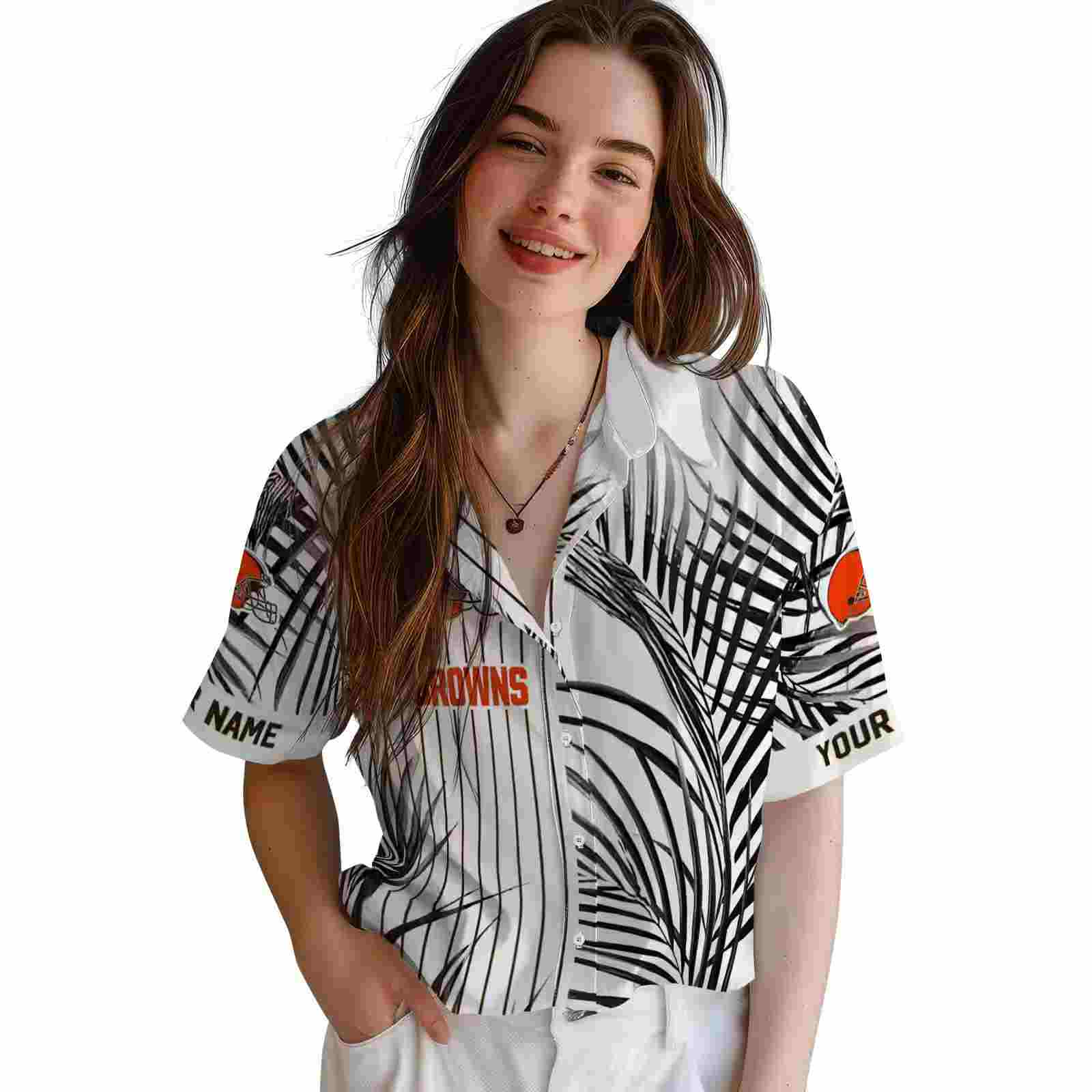 cleveland browns palm stripes brown black white hawaiian shirt latest model