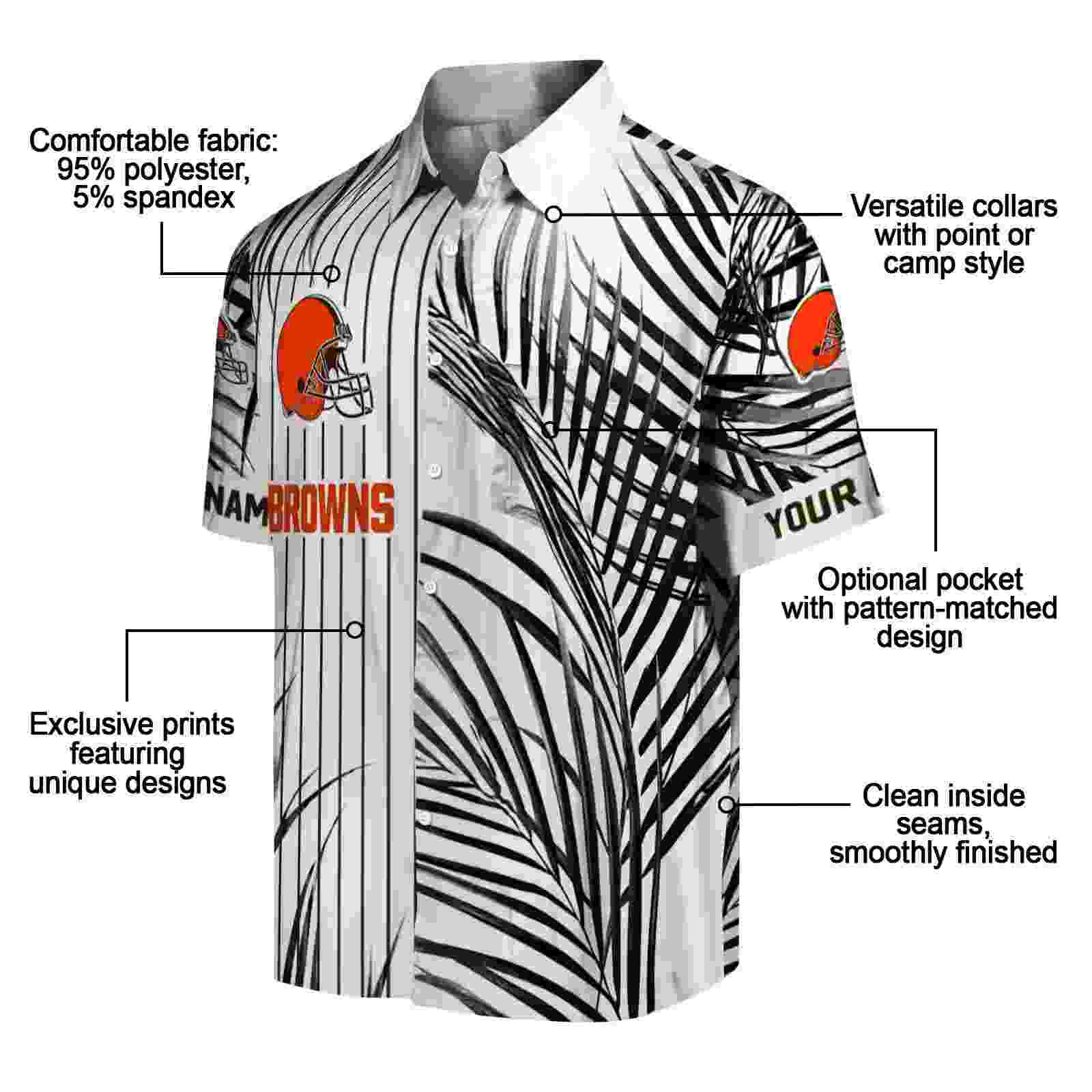 cleveland browns palm stripes brown black white hawaiian shirt new arrival