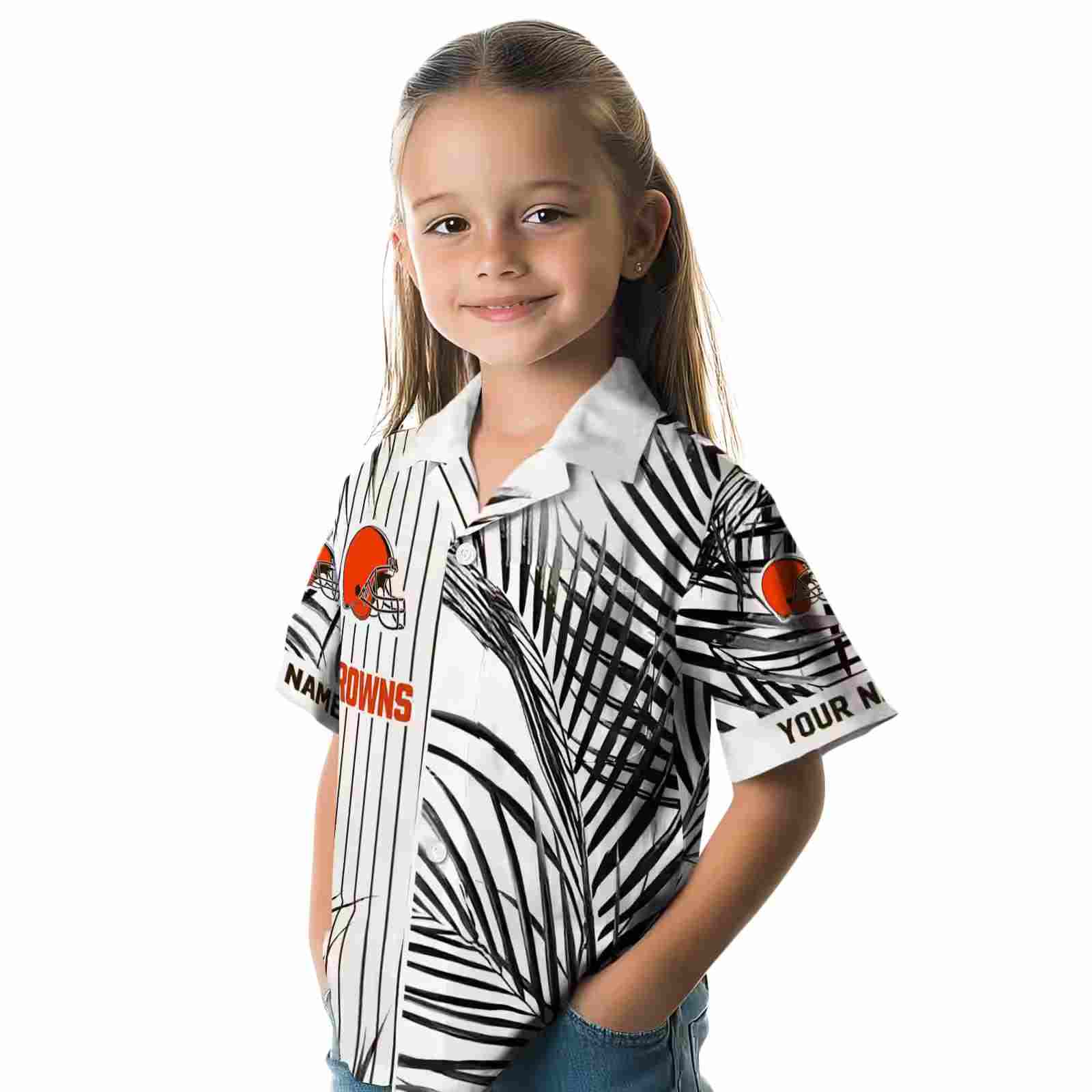 cleveland browns palm stripes brown black white hawaiian shirt premium grade