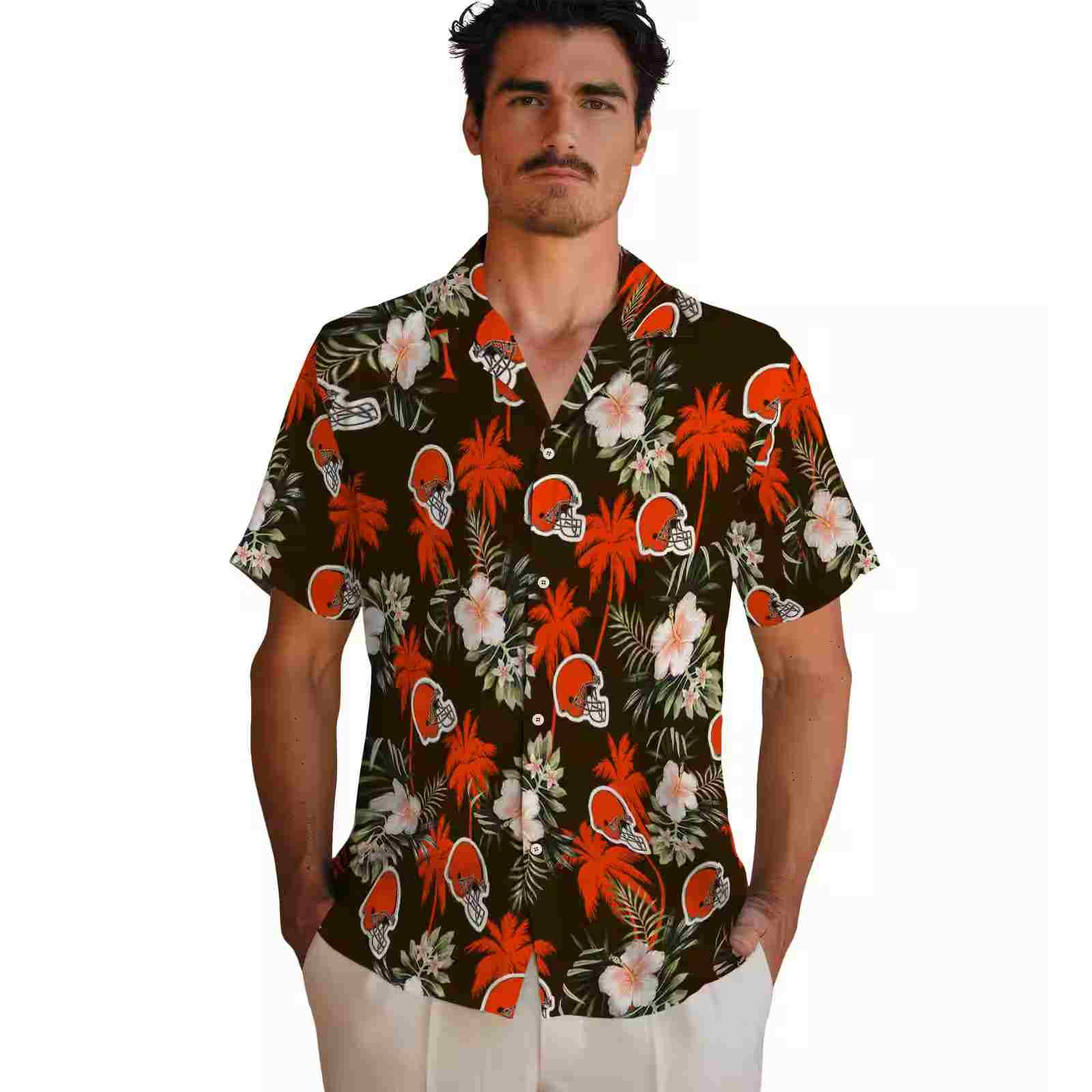 cleveland browns palm tree flower brown hawaiian shirt fashion forward