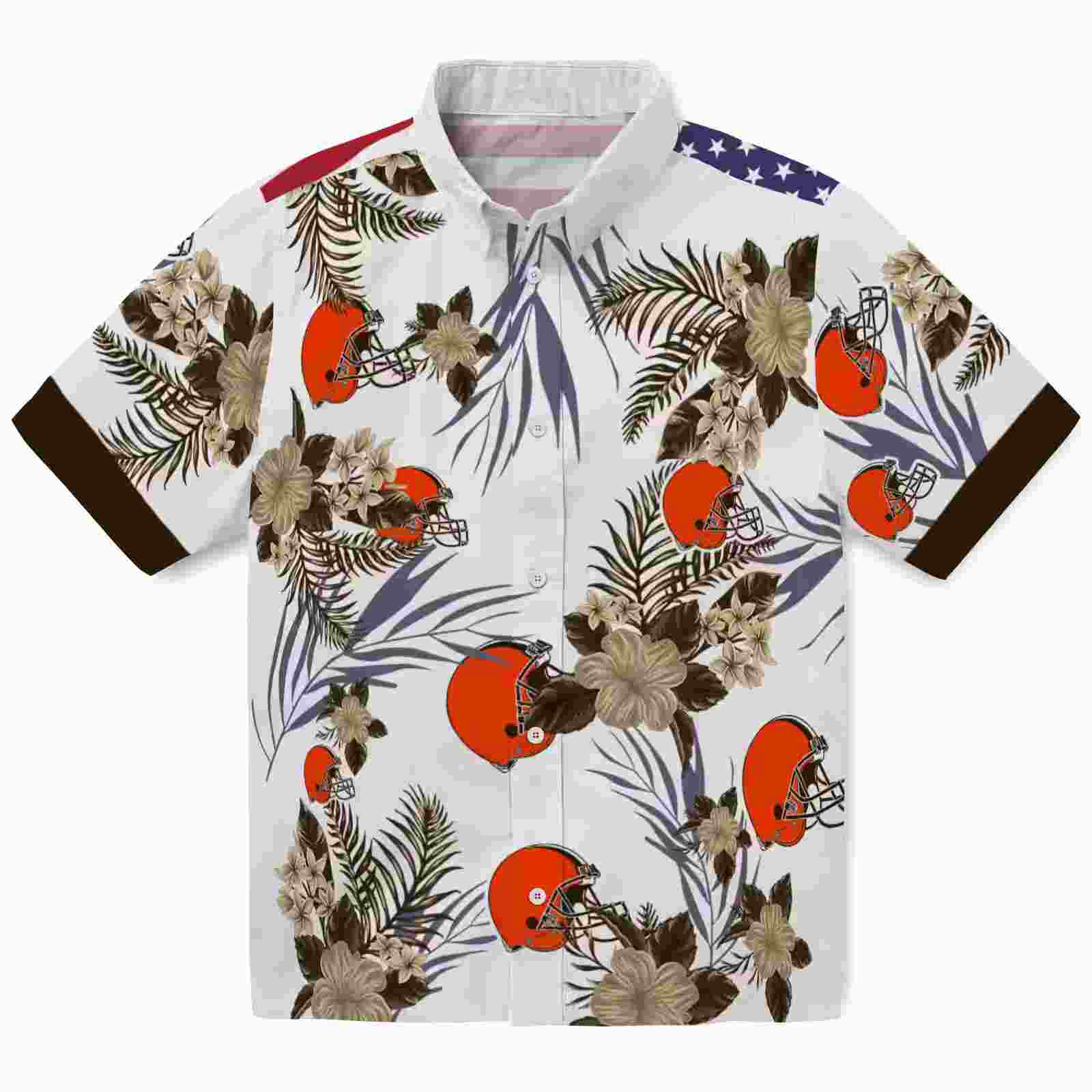 Cleveland Browns Patriotic Hibiscus Design Brown White Hawaiian Shirt