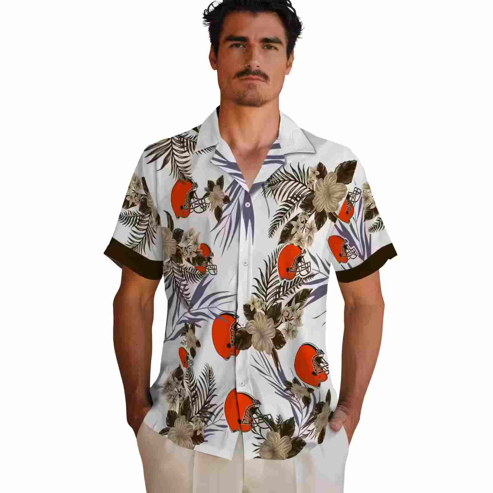 cleveland browns patriotic hibiscus design brown white hawaiian shirt fashion forward