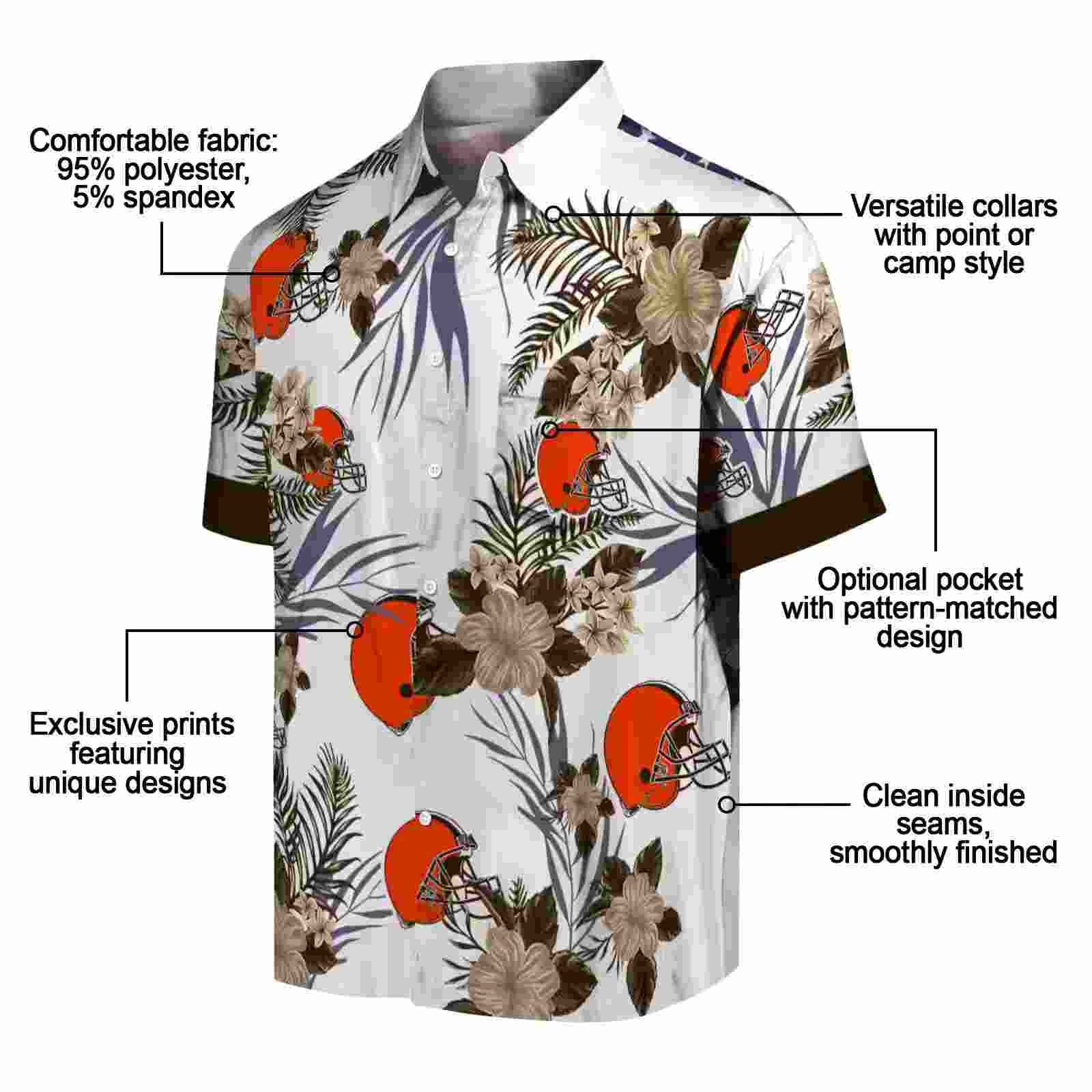 cleveland browns patriotic hibiscus design brown white hawaiian shirt new arrival