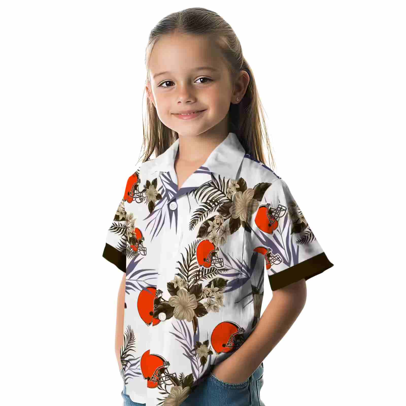 cleveland browns patriotic hibiscus design brown white hawaiian shirt premium grade