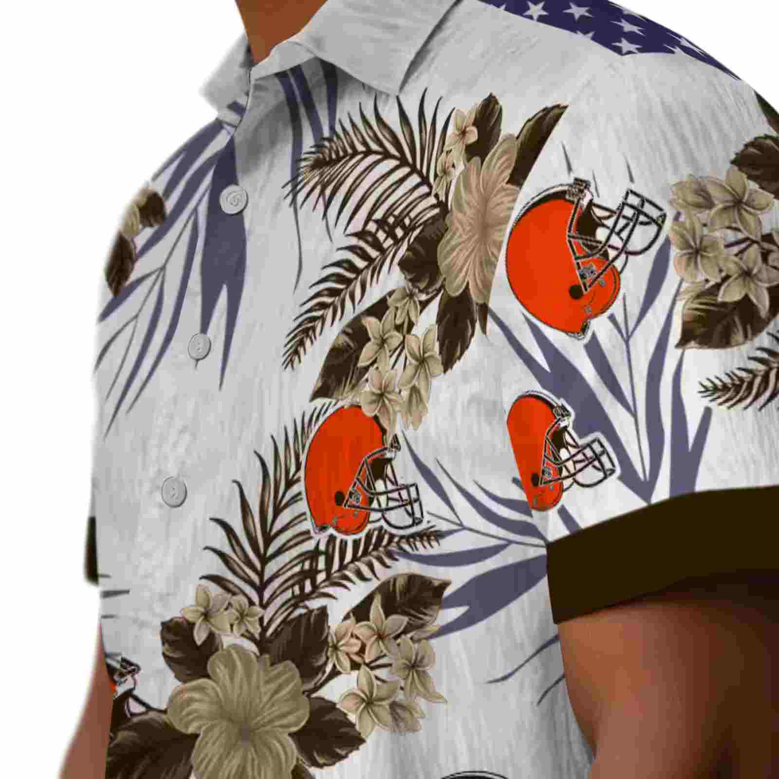 cleveland browns patriotic hibiscus design brown white hawaiian shirt trendy