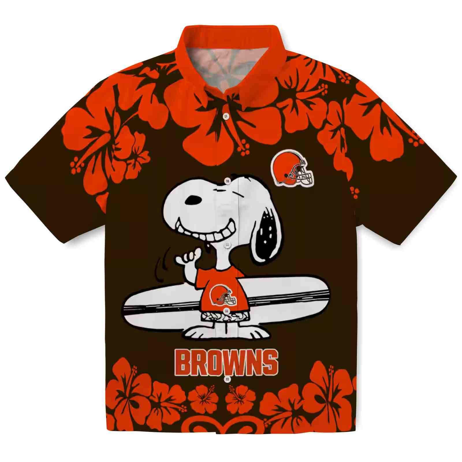 Cleveland Browns Snoopy Surf Brown White Hawaiian Shirt