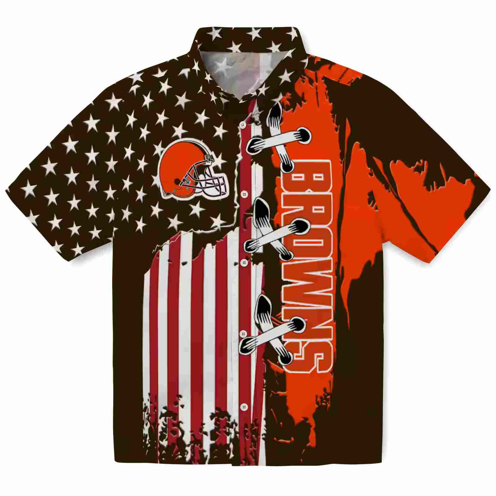 Cleveland Browns Stitched Flag Brown Hawaiian Shirt