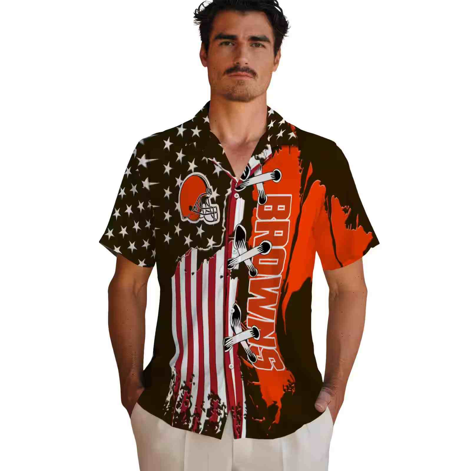 cleveland browns stitched flag brown hawaiian shirt fashion forward