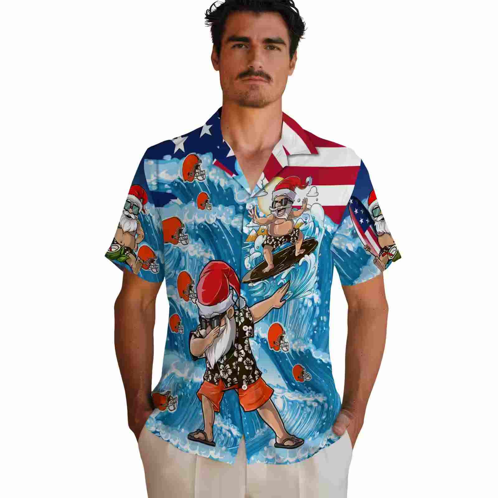 cleveland browns surfing santa blue hawaiian shirt fashion forward