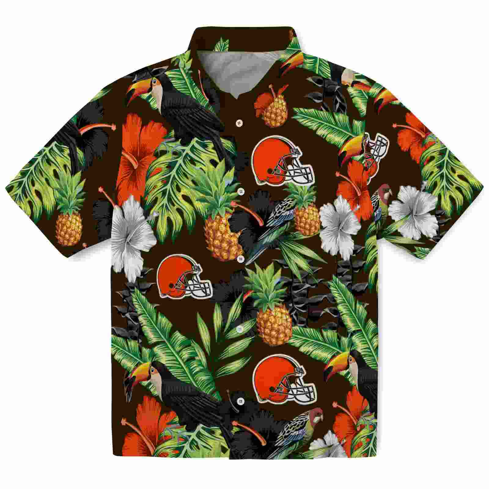 Cleveland Browns Toucan Hibiscus Pineapple Brown Green Hawaiian Shirt