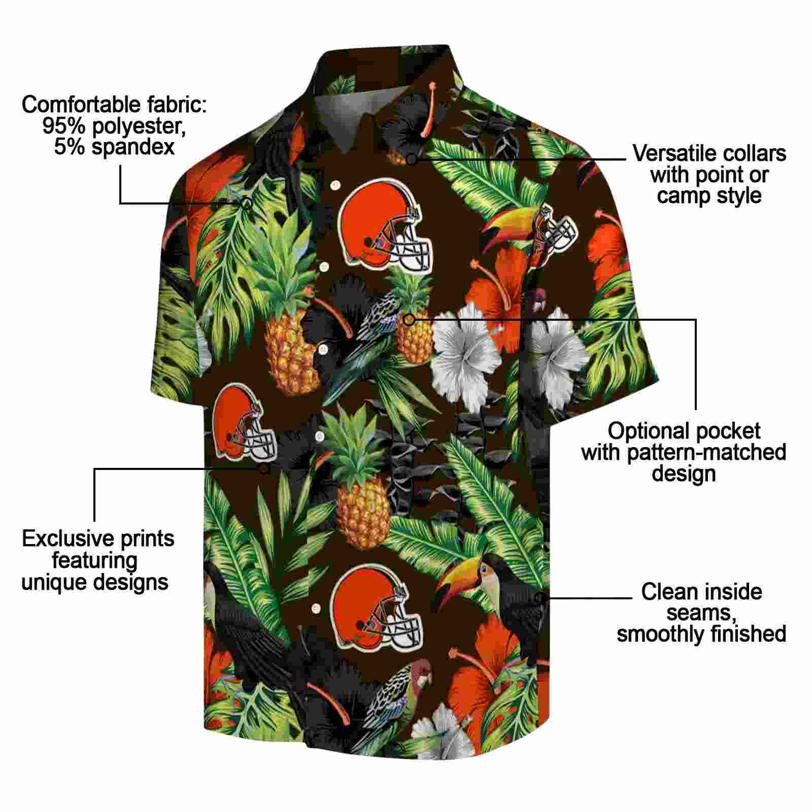 cleveland browns toucan hibiscus pineapple brown green hawaiian shirt new arrival