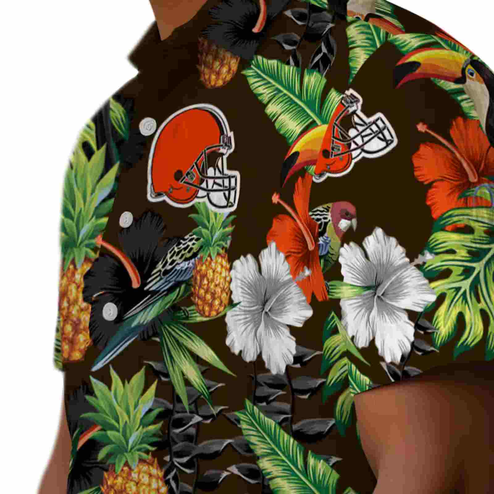 cleveland browns toucan hibiscus pineapple brown green hawaiian shirt trendy