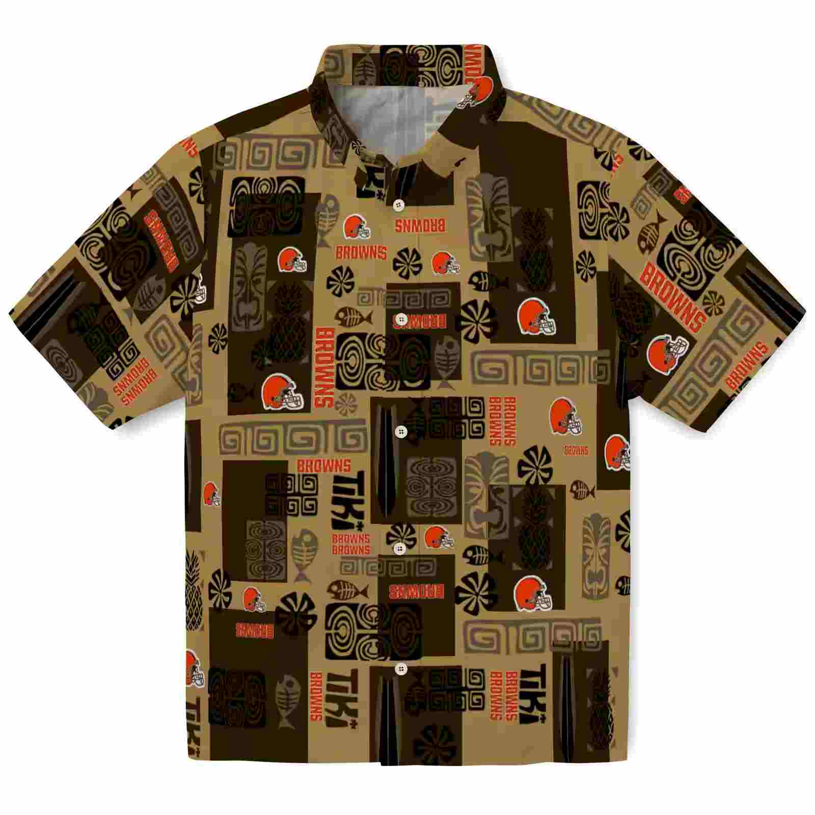 Cleveland Browns Tribal Symbols Brown Hawaiian Shirt