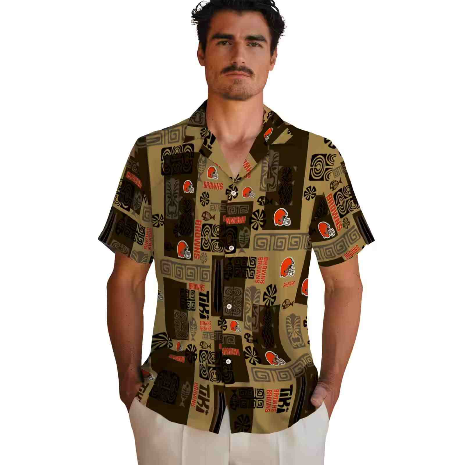 cleveland browns tribal symbols brown hawaiian shirt fashion forward