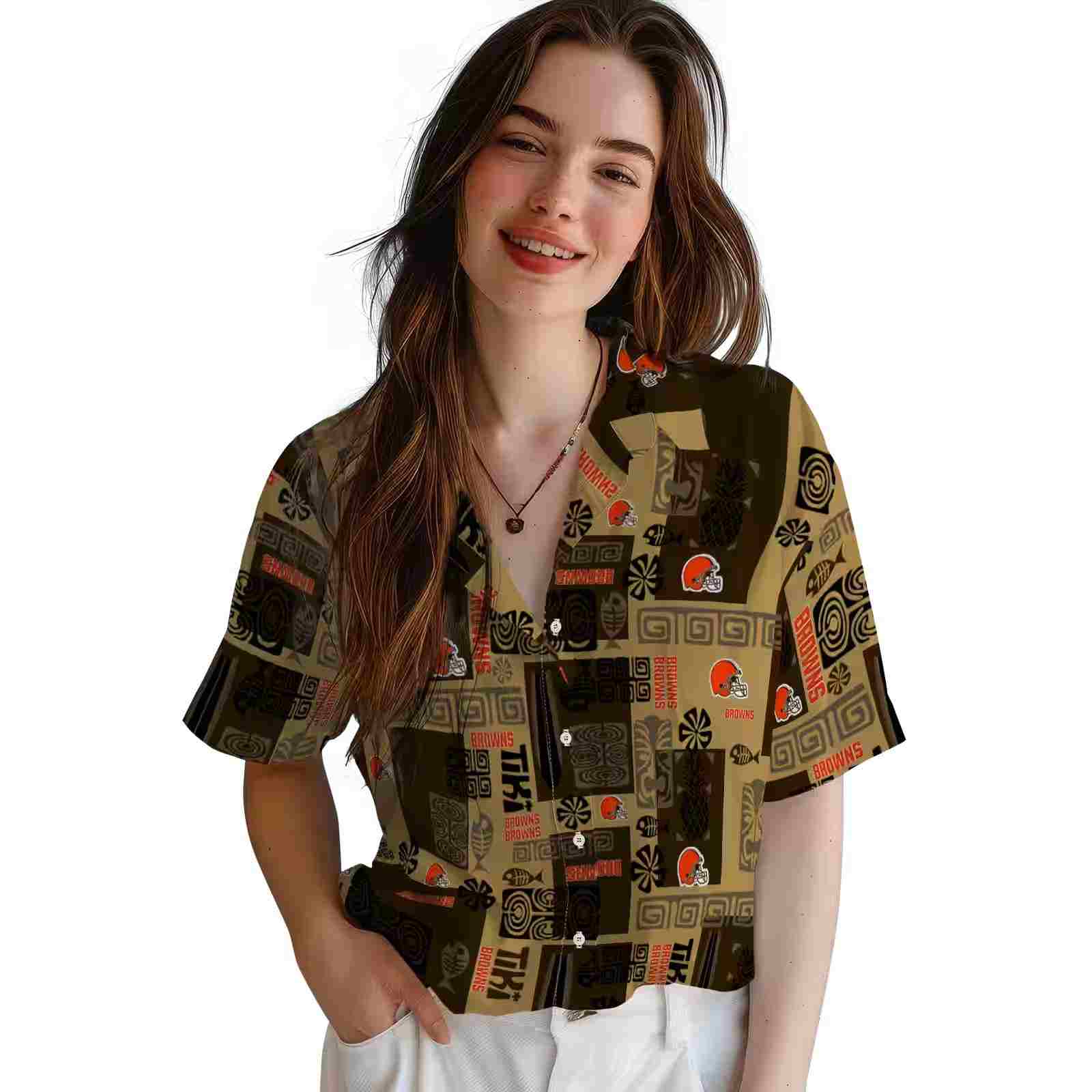 cleveland browns tribal symbols brown hawaiian shirt latest model