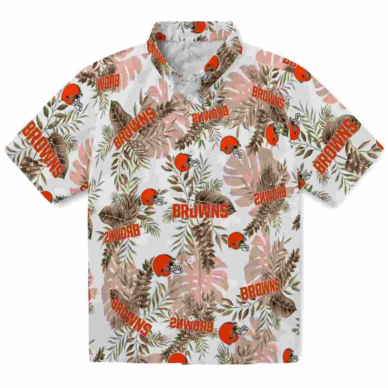 Cleveland Browns Tropical Leaves Brown White Hawaiian Shirt