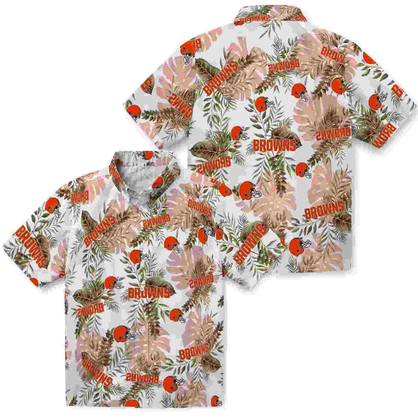 cleveland browns tropical leaves brown white hawaiian shirt high quality