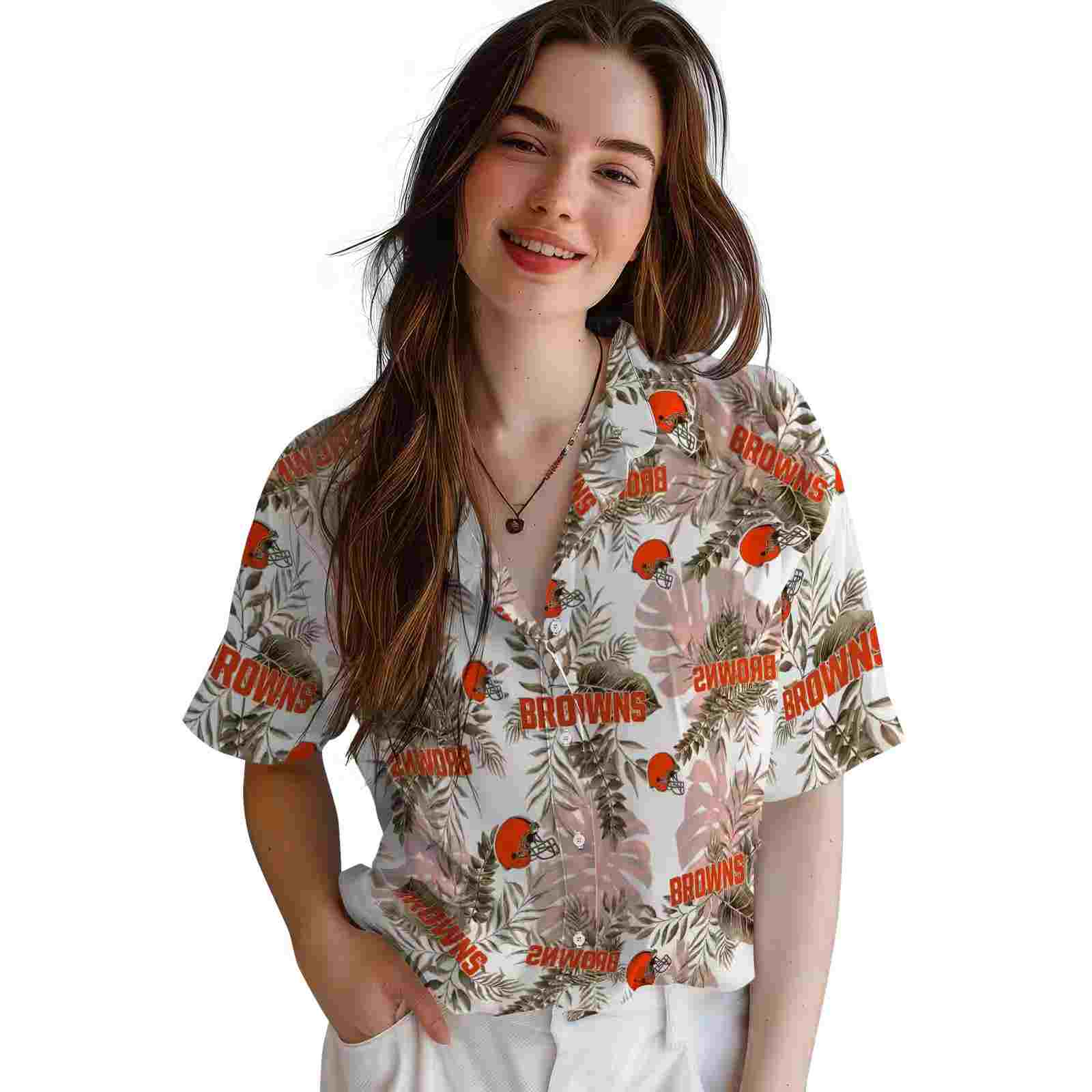 cleveland browns tropical leaves brown white hawaiian shirt latest model