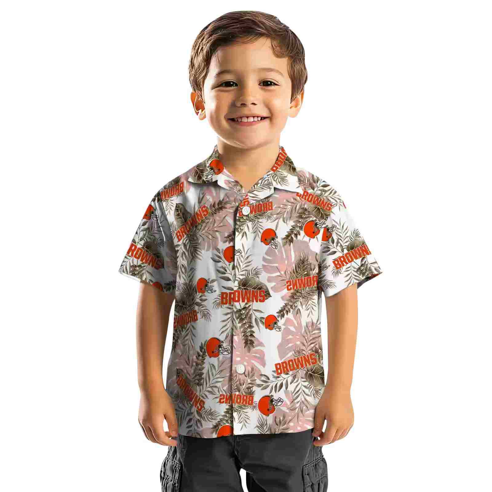 cleveland browns tropical leaves brown white hawaiian shirt top rated