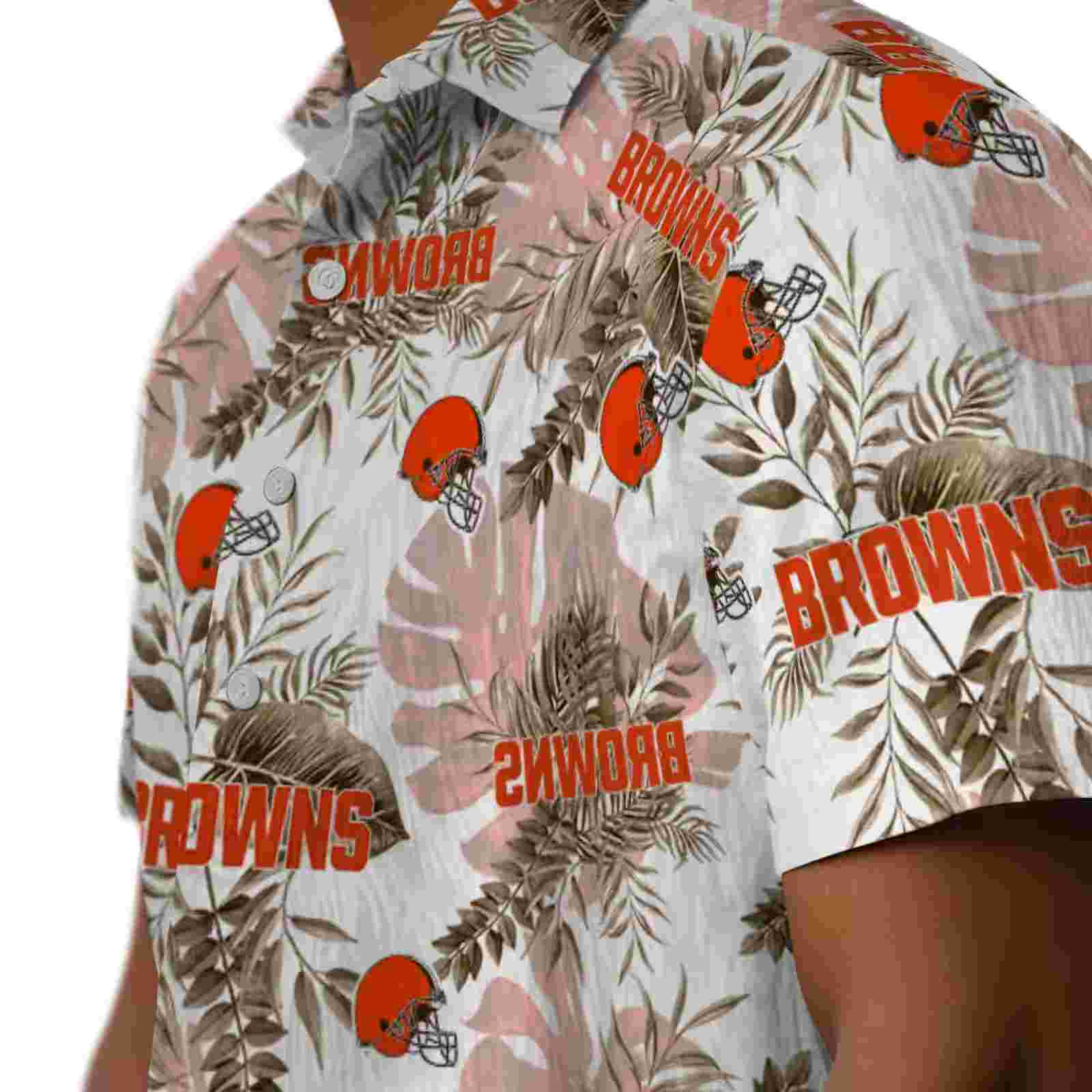 cleveland browns tropical leaves brown white hawaiian shirt trendy