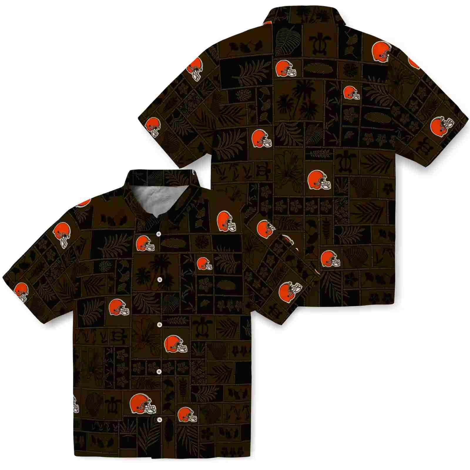 cleveland browns tropical patchwork brown black hawaiian shirt high quality