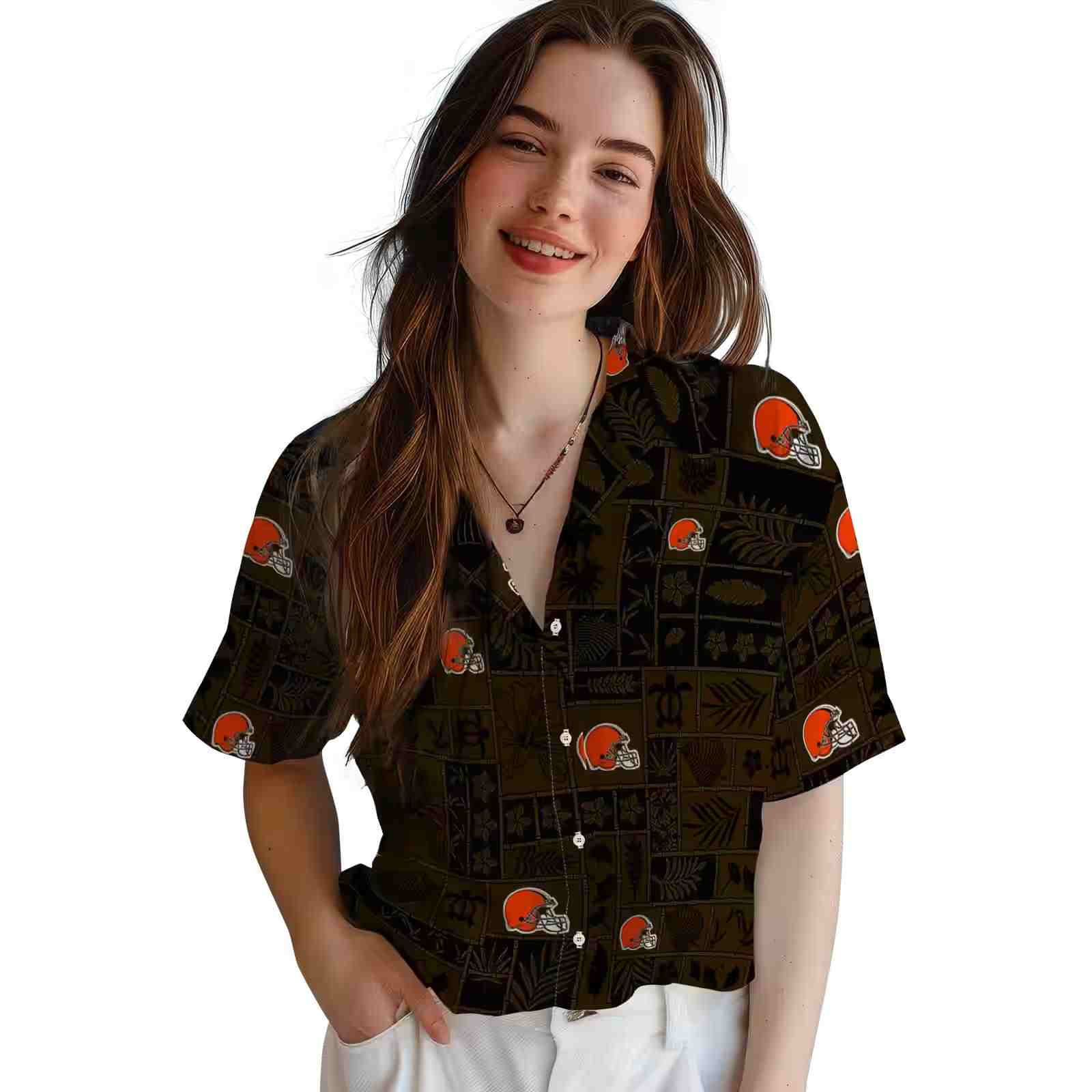 cleveland browns tropical patchwork brown black hawaiian shirt latest model