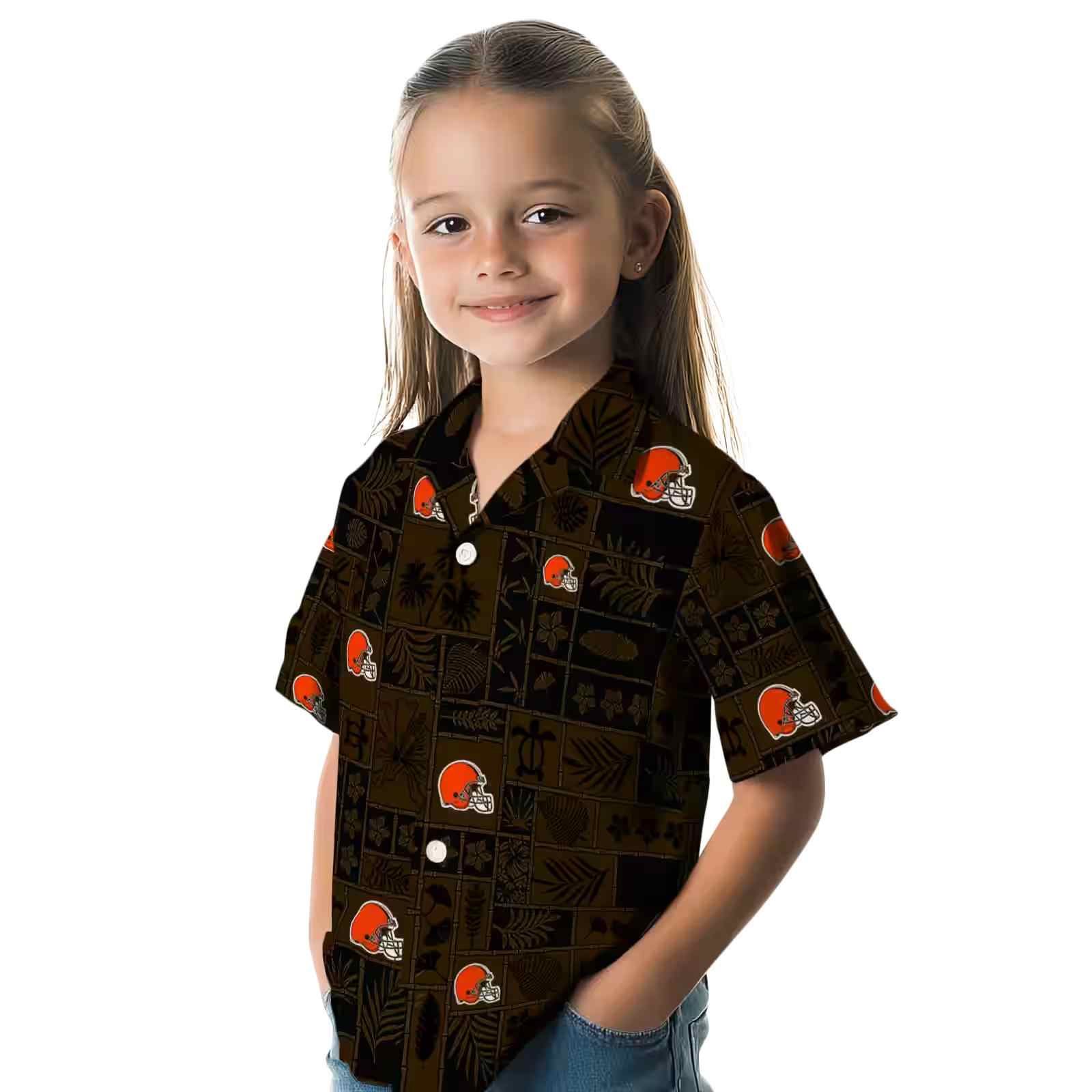 cleveland browns tropical patchwork brown black hawaiian shirt premium grade