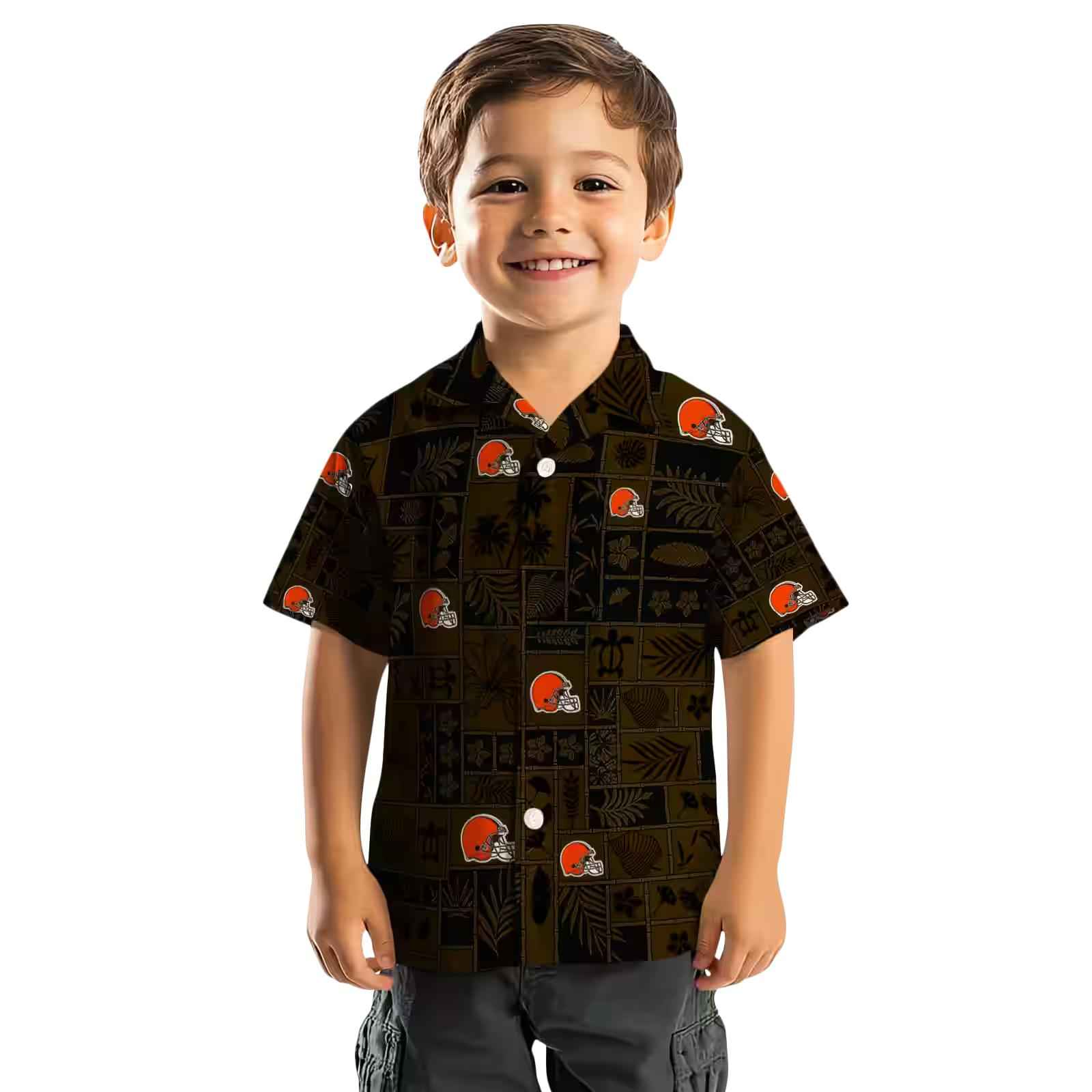 cleveland browns tropical patchwork brown black hawaiian shirt top rated