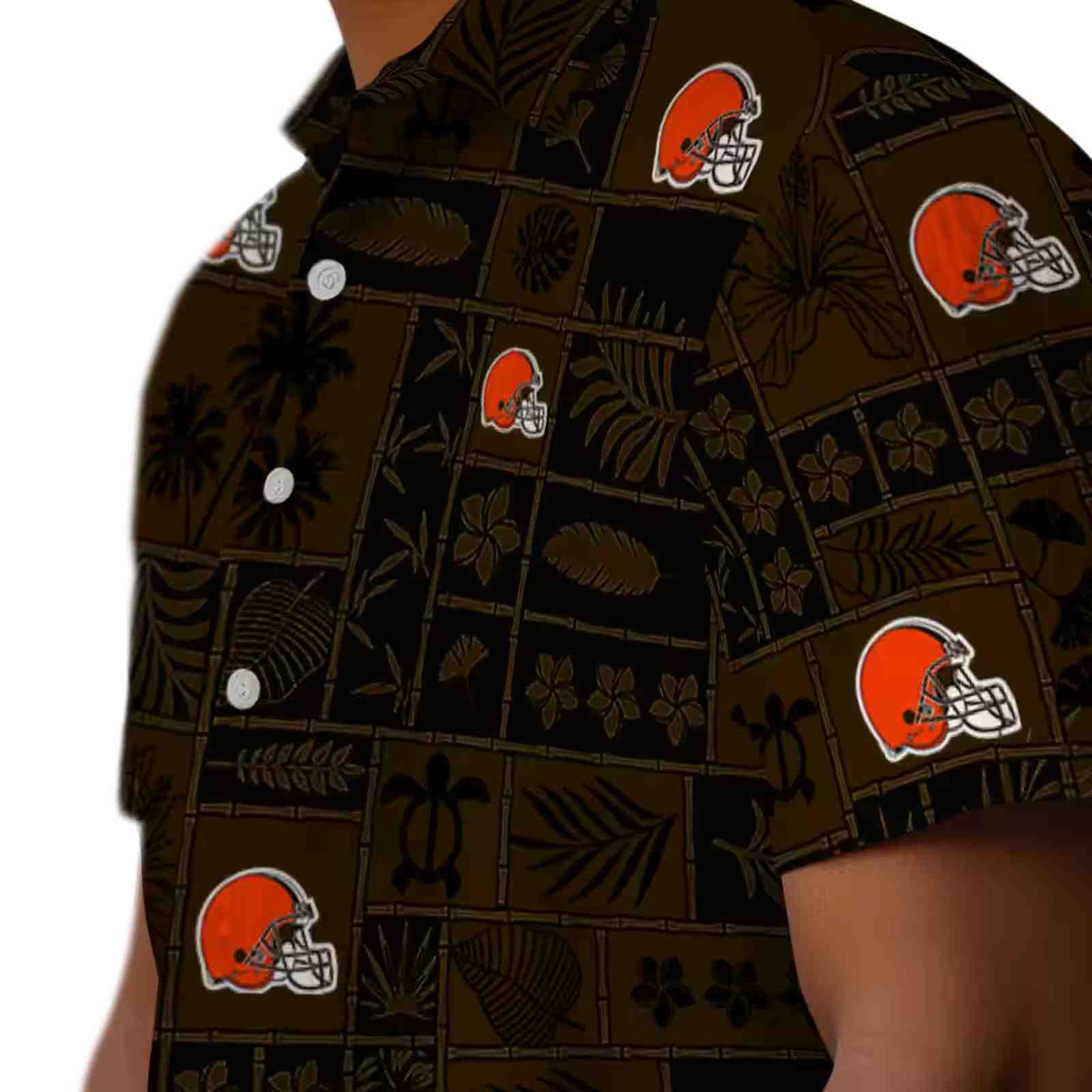 cleveland browns tropical patchwork brown black hawaiian shirt trendy