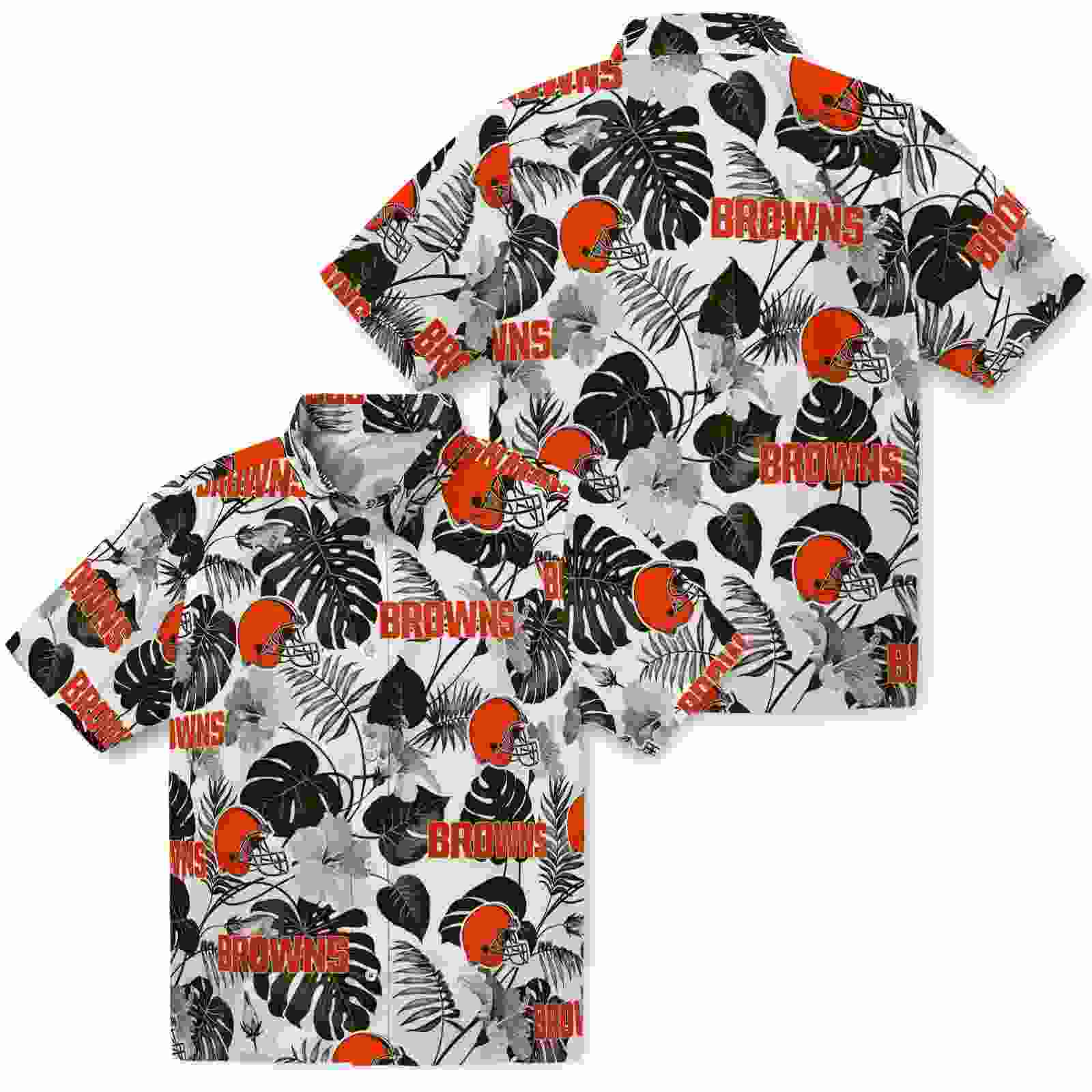 cleveland browns tropical plants brown white hawaiian shirt high quality