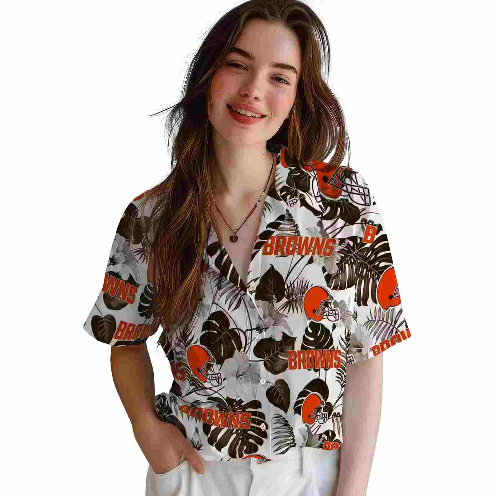 cleveland browns tropical plants brown white hawaiian shirt latest model