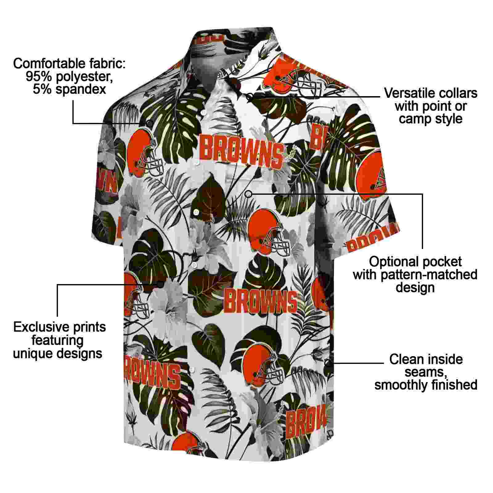 cleveland browns tropical plants brown white hawaiian shirt new arrival