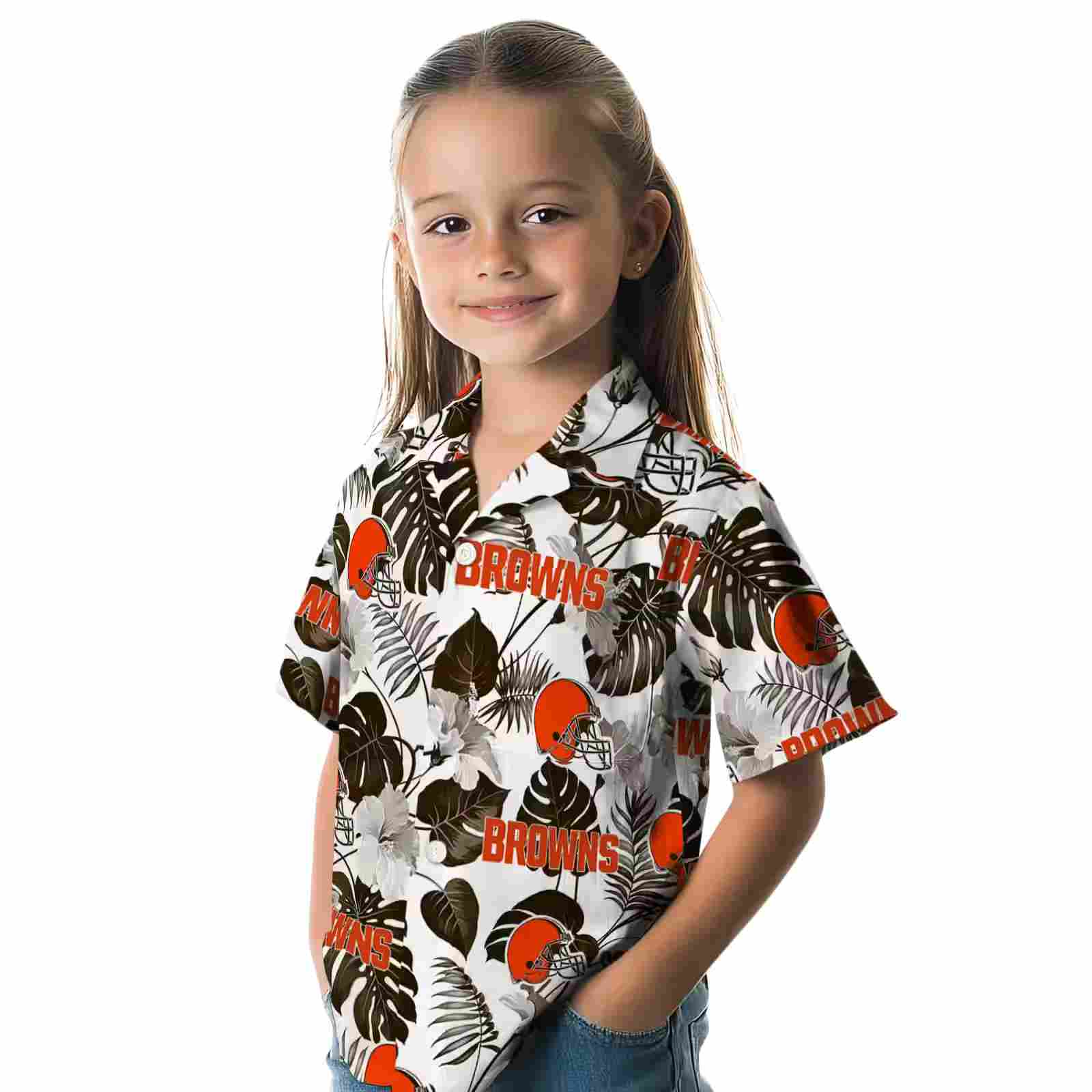 cleveland browns tropical plants brown white hawaiian shirt premium grade