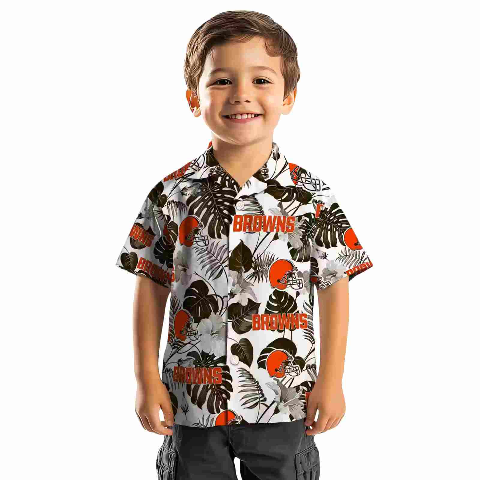 cleveland browns tropical plants brown white hawaiian shirt top rated