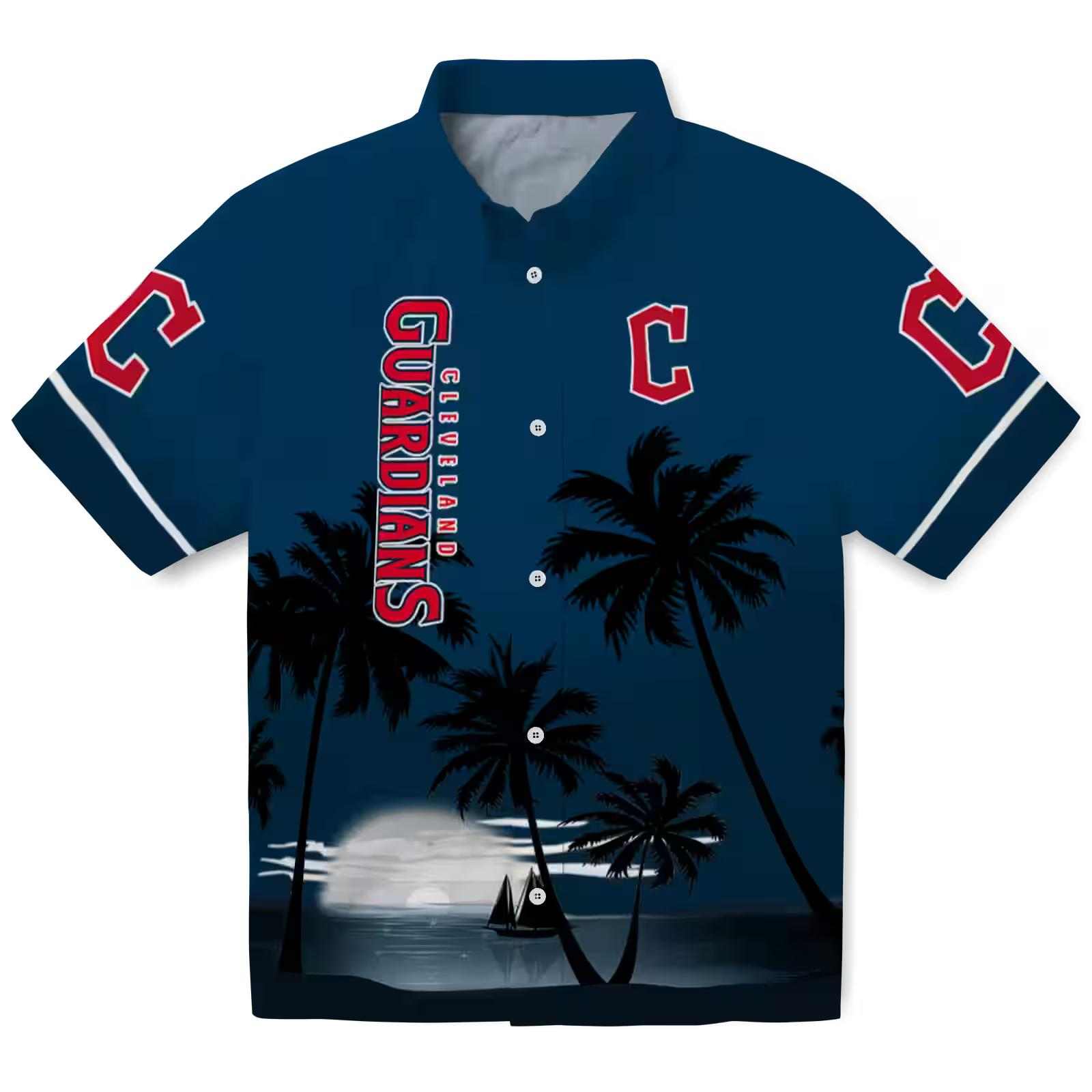 Cleveland Guardians Beach Sunset Navy Blue Black Hawaiian Shirt