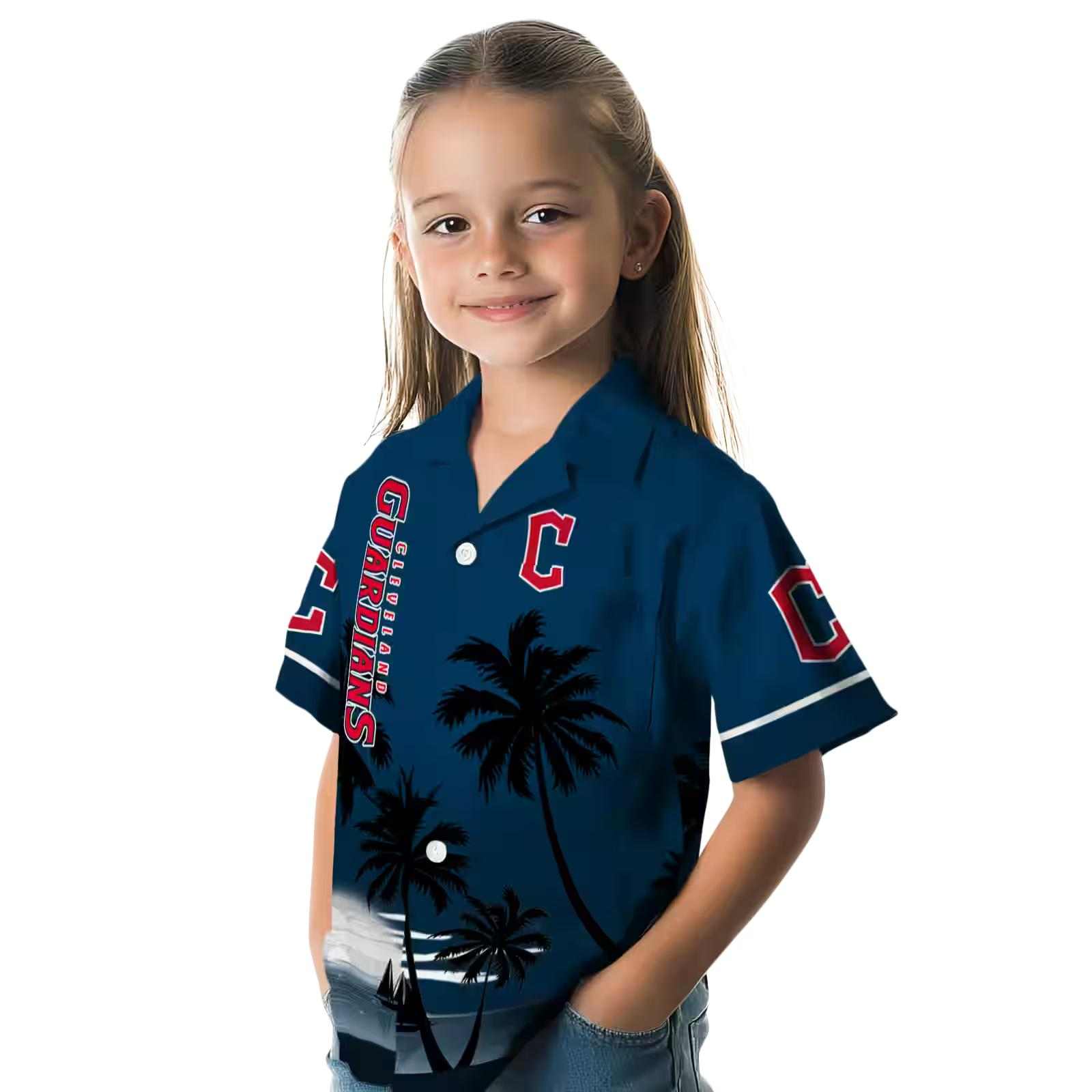 cleveland guardians beach sunset navy blue black hawaiian shirt premium grade