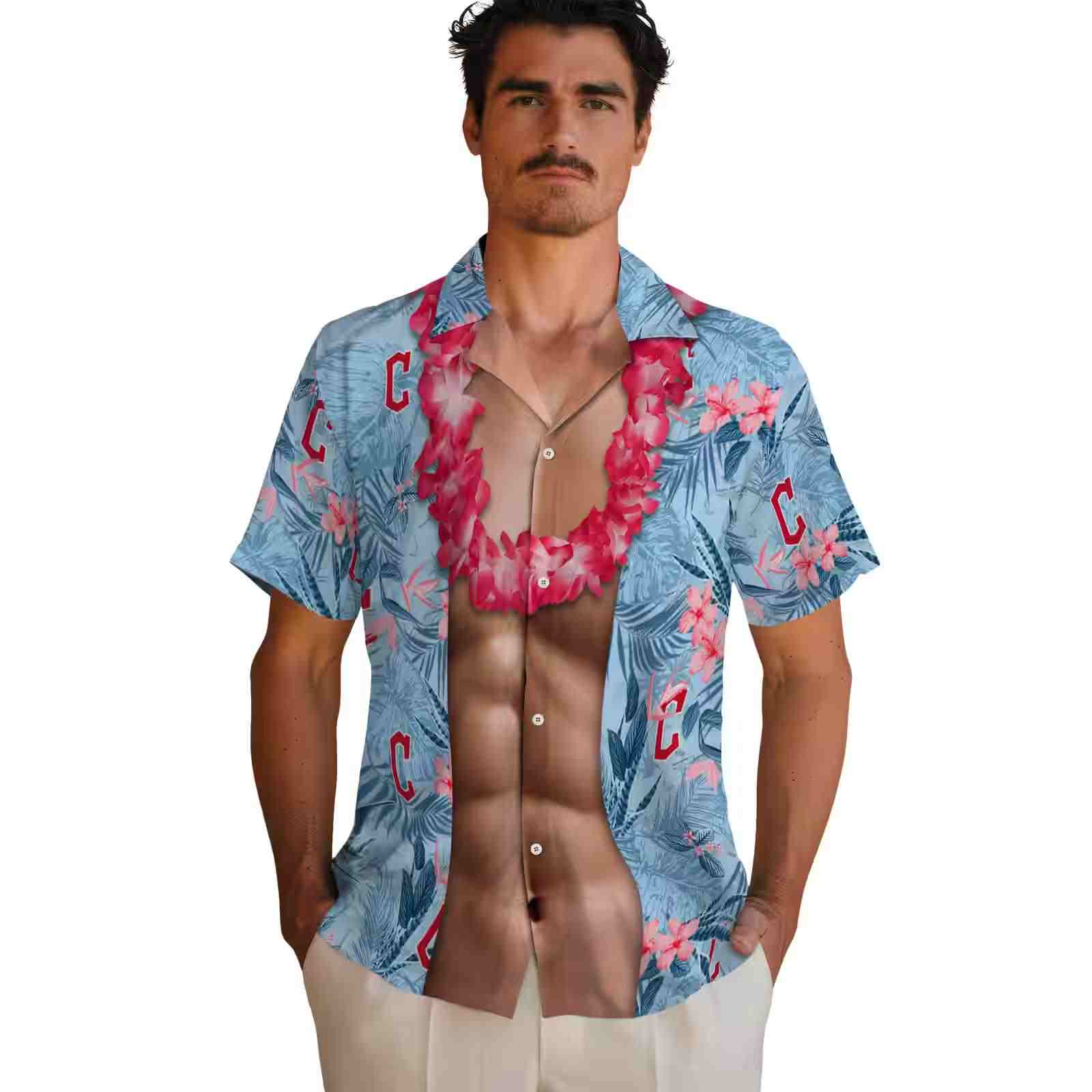 cleveland guardians chest illusion navy blue hawaiian shirt fashion forward