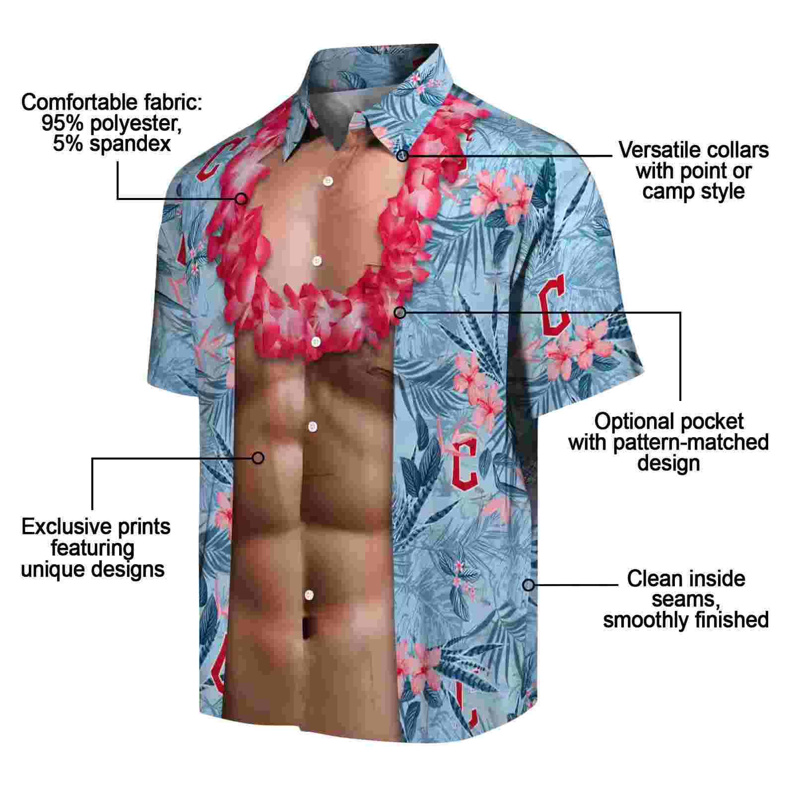 cleveland guardians chest illusion navy blue hawaiian shirt new arrival