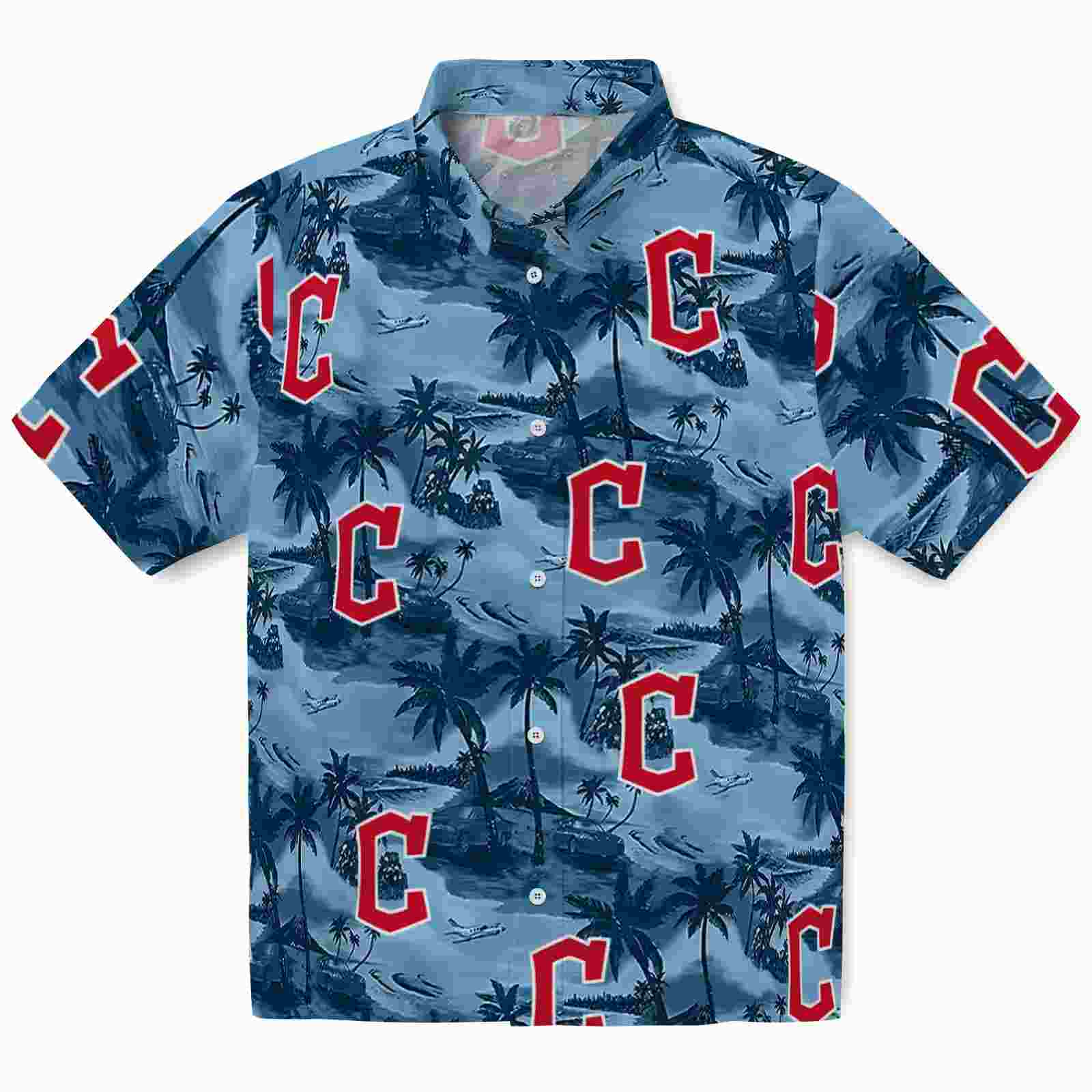 Cleveland Guardians Coastal Palms Navy Blue Hawaiian Shirt