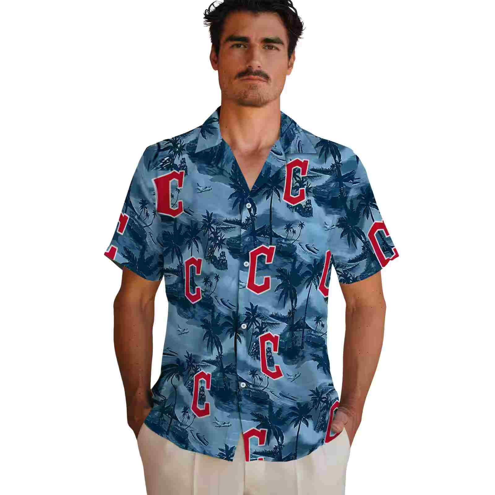 cleveland guardians coastal palms navy blue hawaiian shirt fashion forward