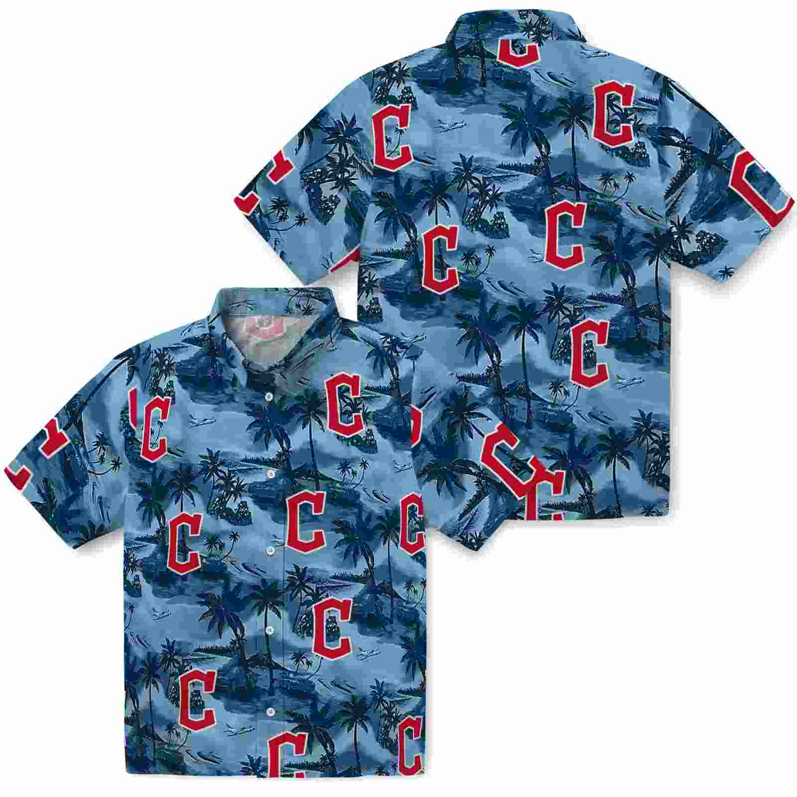 cleveland guardians coastal palms navy blue hawaiian shirt high quality