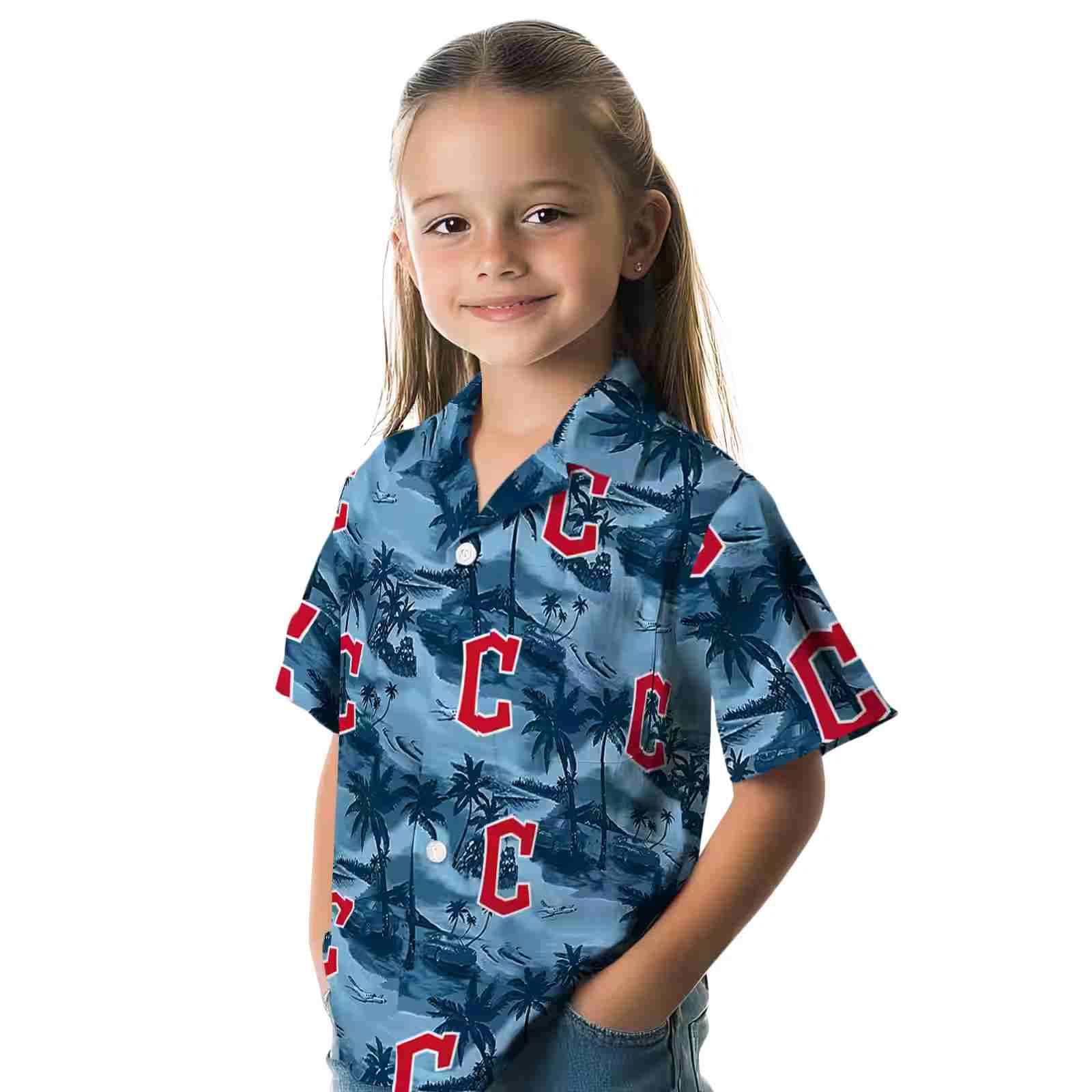 cleveland guardians coastal palms navy blue hawaiian shirt premium grade