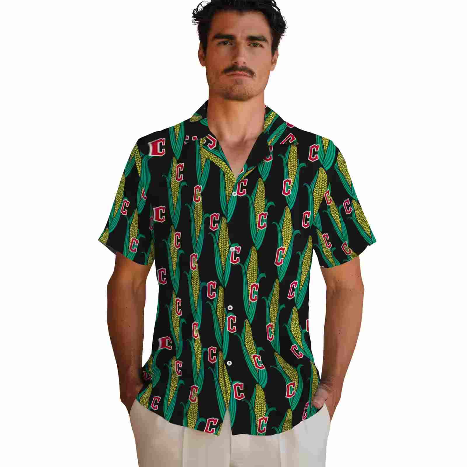 cleveland guardians corn motifs black green hawaiian shirt fashion forward